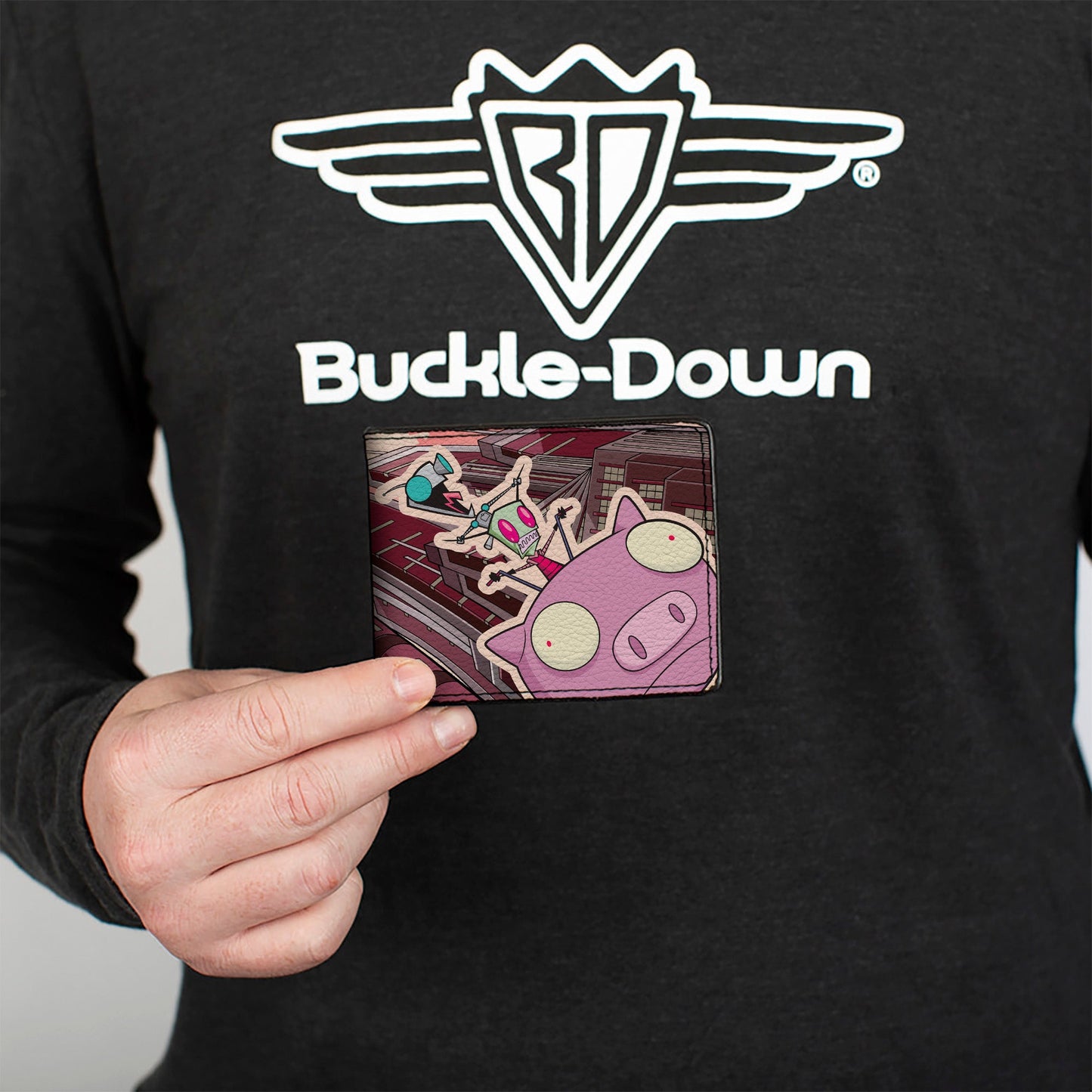 Bi-Fold Wallet - Invader Zim GIR and Piggy Scene with Title Logo Reds
