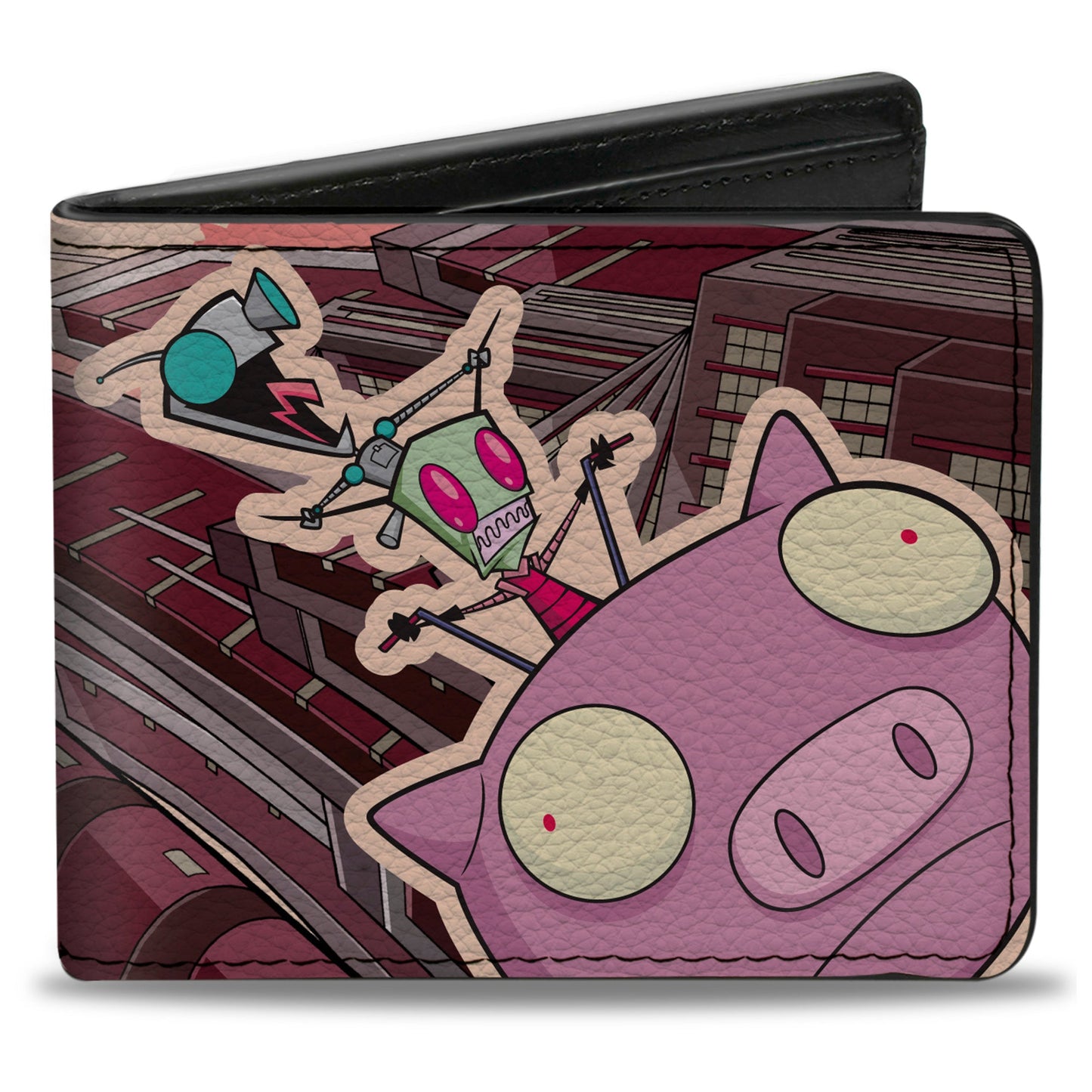Bi-Fold Wallet - Invader Zim GIR and Piggy Scene with Title Logo Reds