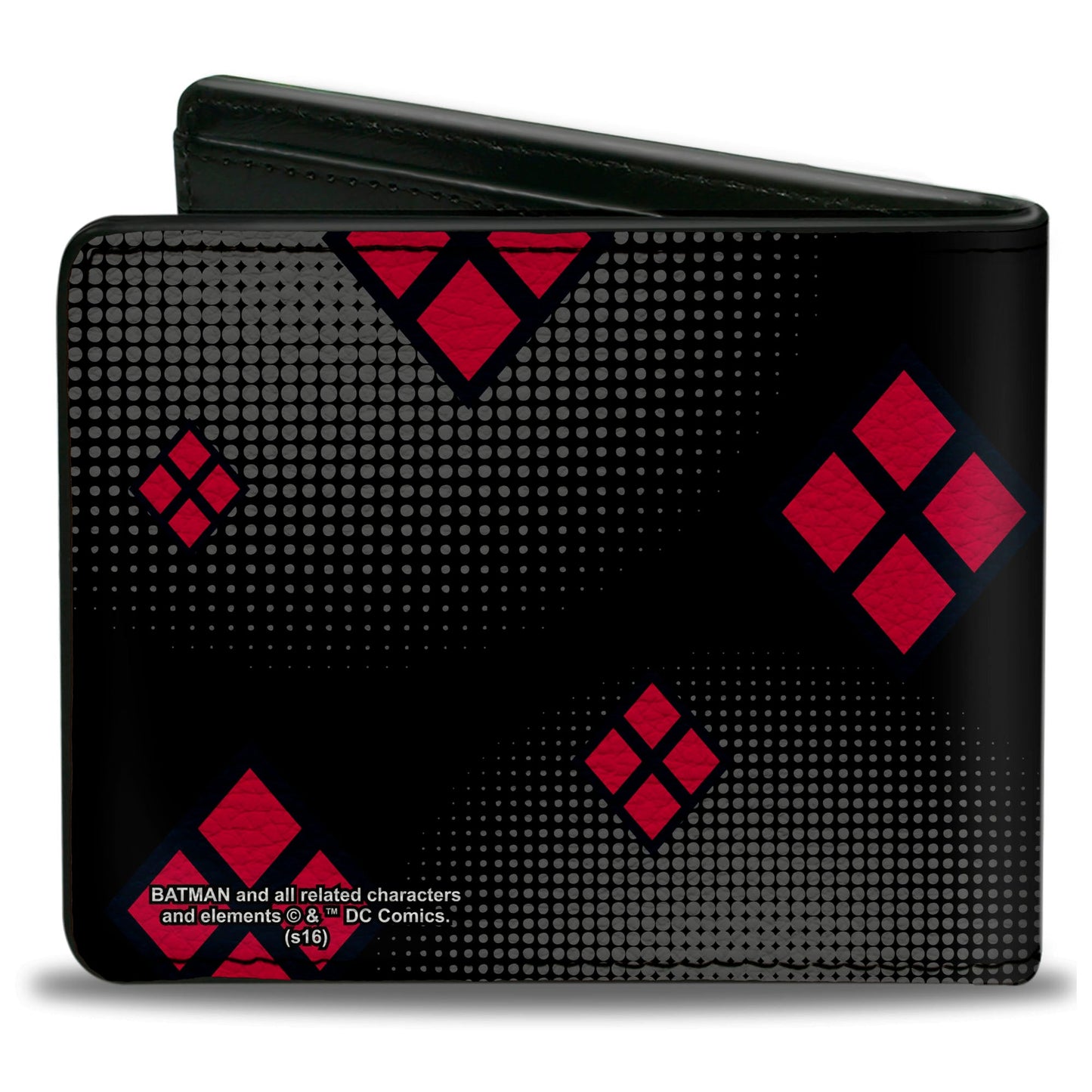 Bi-Fold Wallet - Chibi Harley Quinn Splits Dots Diamonds Black Gray Red