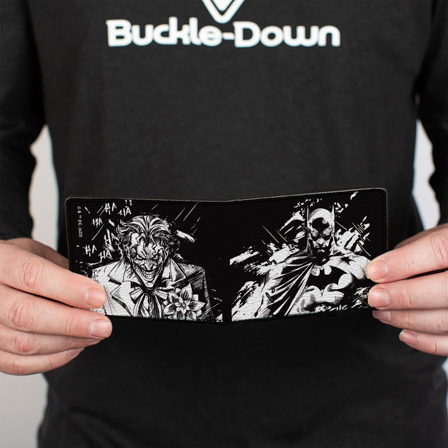 Bi-Fold Wallet - Batman the Dark Knight and Joker HA HA Smiling Sketch Poses Black/White