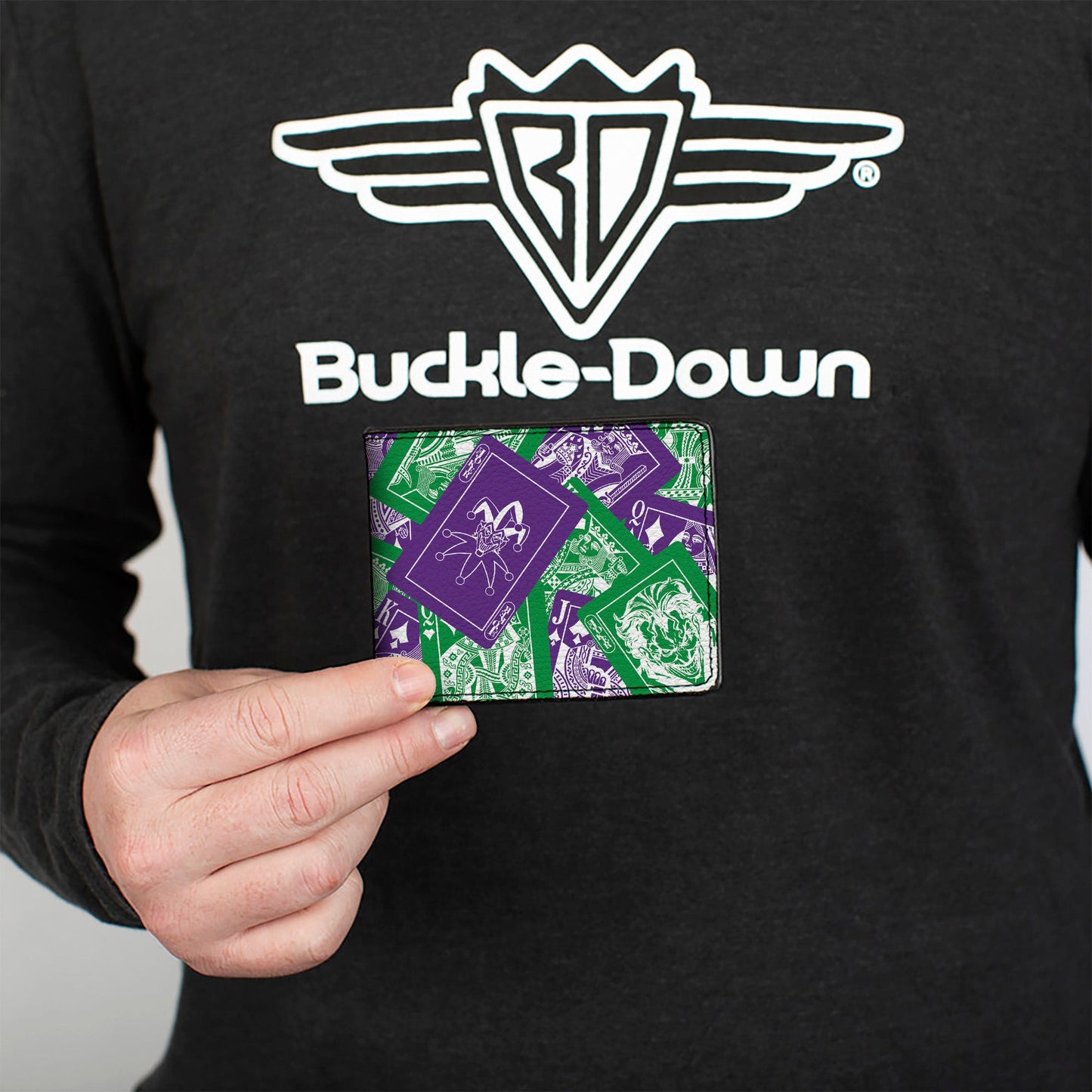 Bi-Fold Wallet - The Joker Deck of Cards Stacked Green/Purple/White