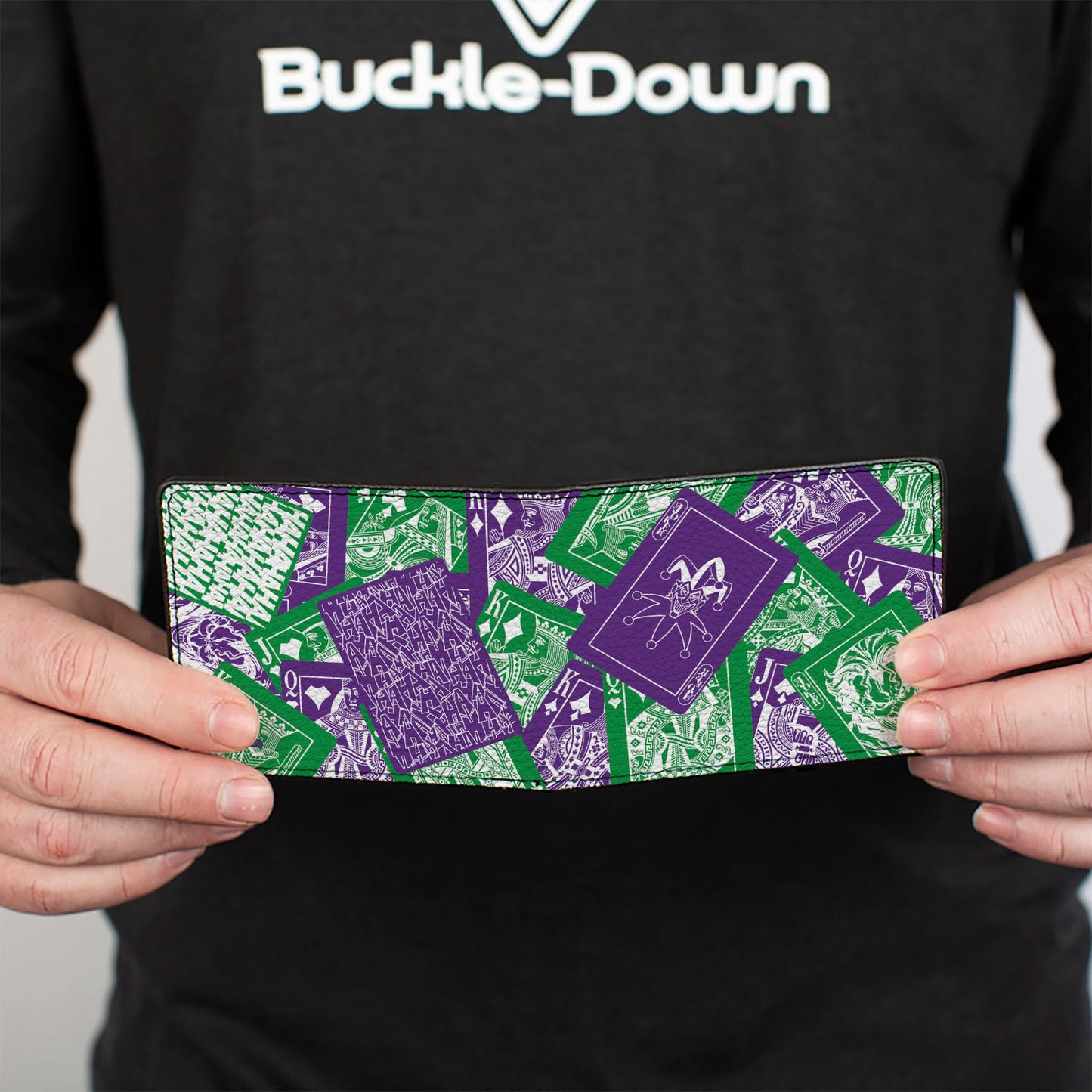 Bi-Fold Wallet - The Joker Deck of Cards Stacked Green/Purple/White