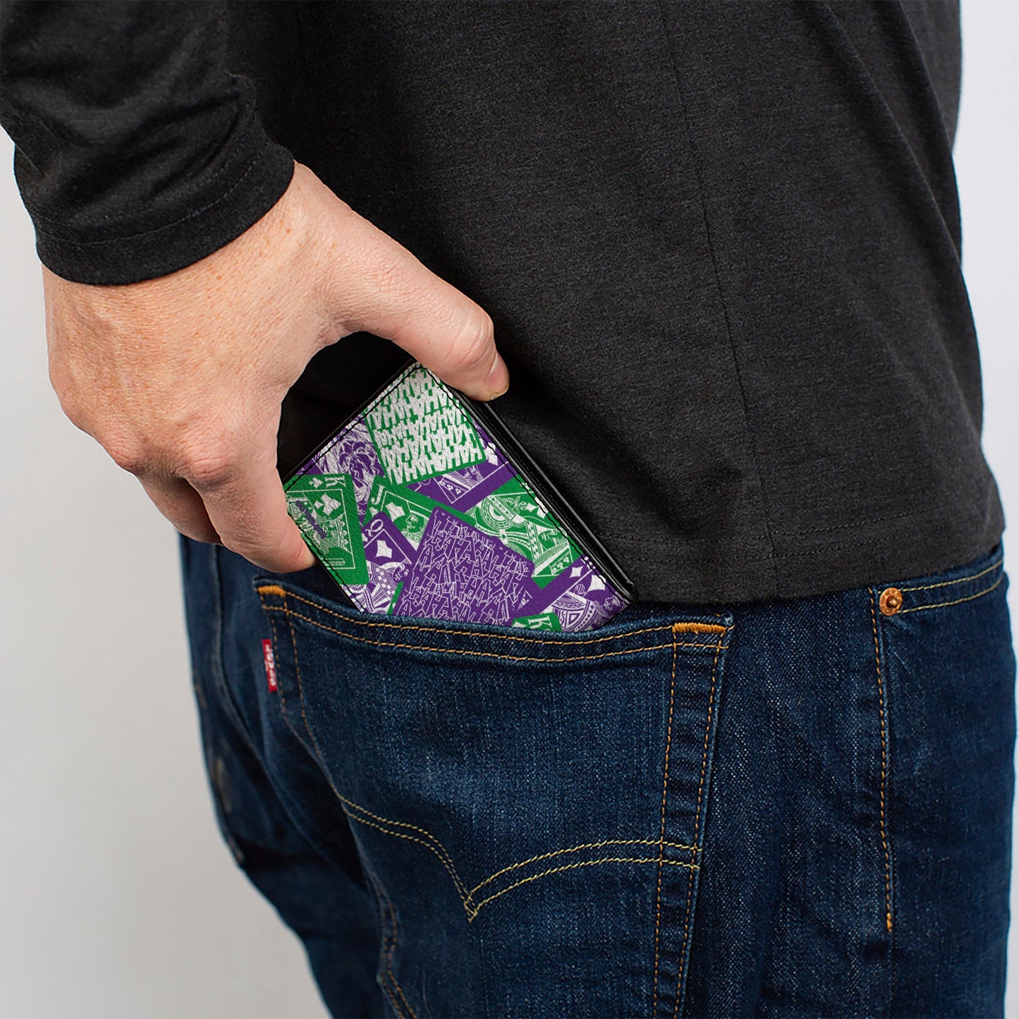 Bi-Fold Wallet - The Joker Deck of Cards Stacked Green/Purple/White