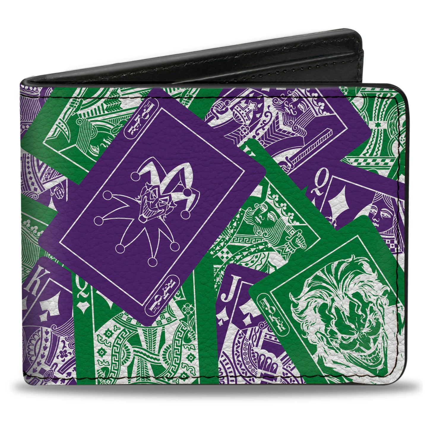 Bi-Fold Wallet - The Joker Deck of Cards Stacked Green/Purple/White