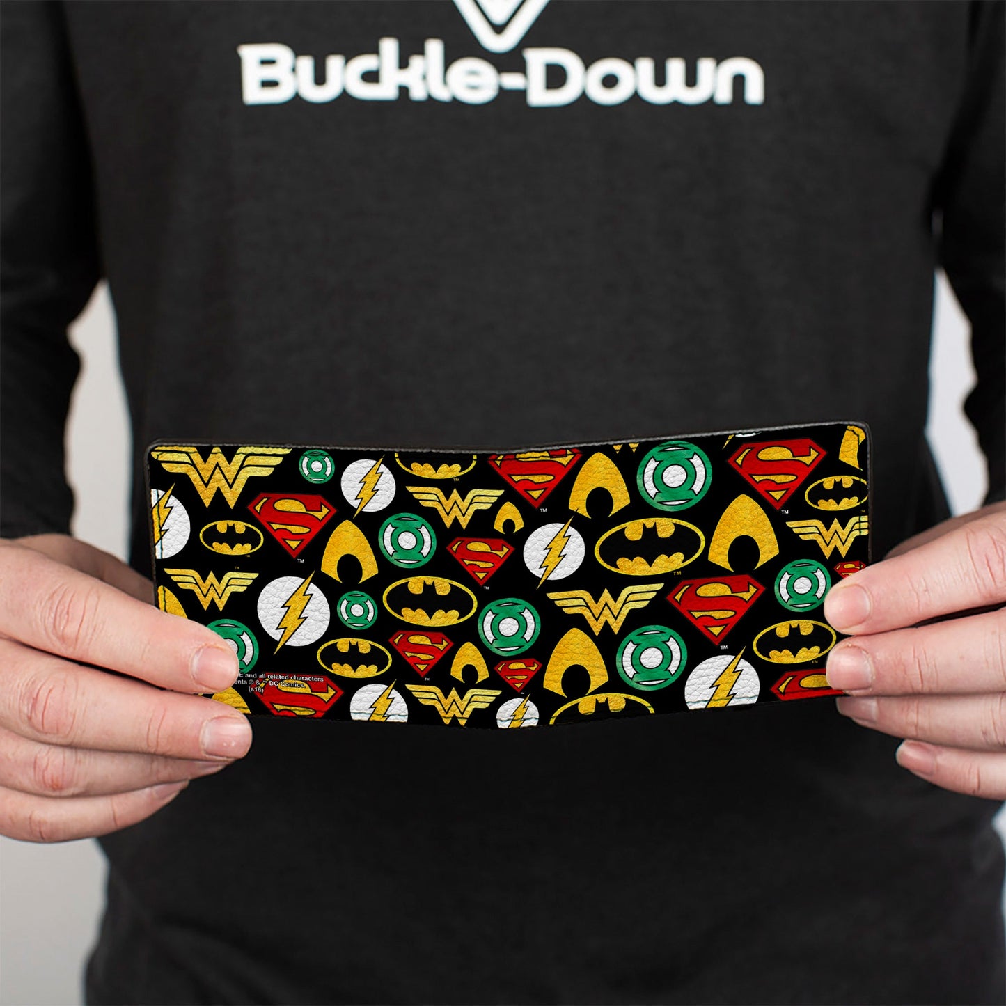 Bi-Fold Wallet - Justice League 6-Superhero Logos Collage Black