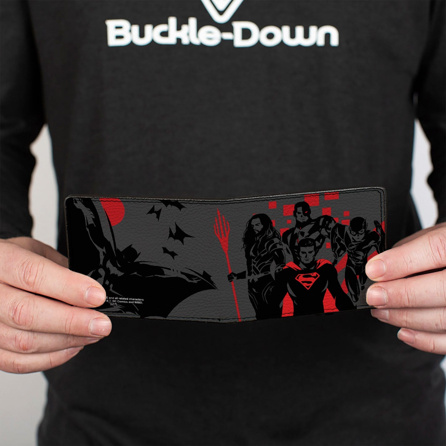 Bi-Fold Wallet - Justice League 2017 4-Superhero Group + Batman Pose Gray Black Red