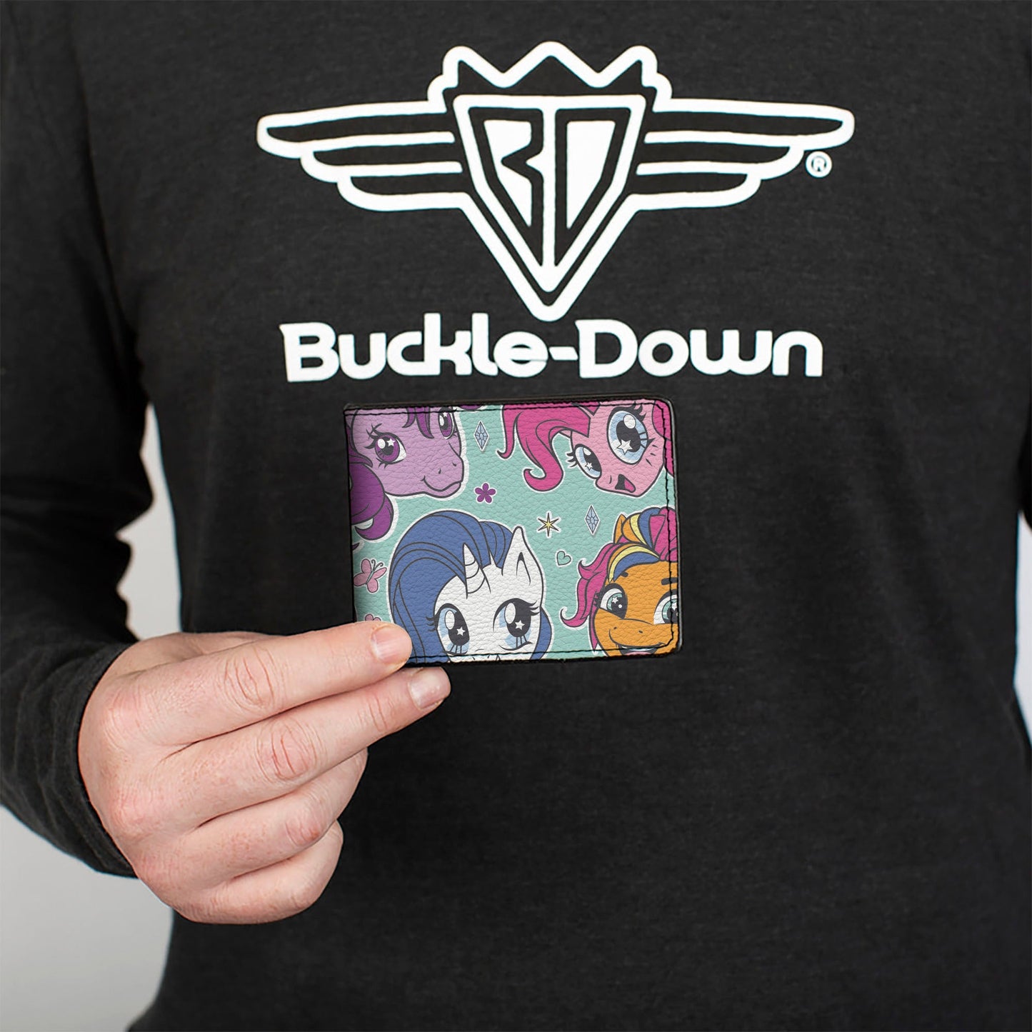 Bi-Fold Wallet - My Little Pony Faces Close-Up and Cutie Marks Scattered Teal