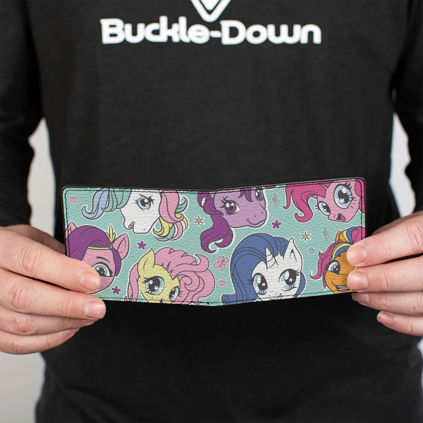 Bi-Fold Wallet - My Little Pony Faces Close-Up and Cutie Marks Scattered Teal