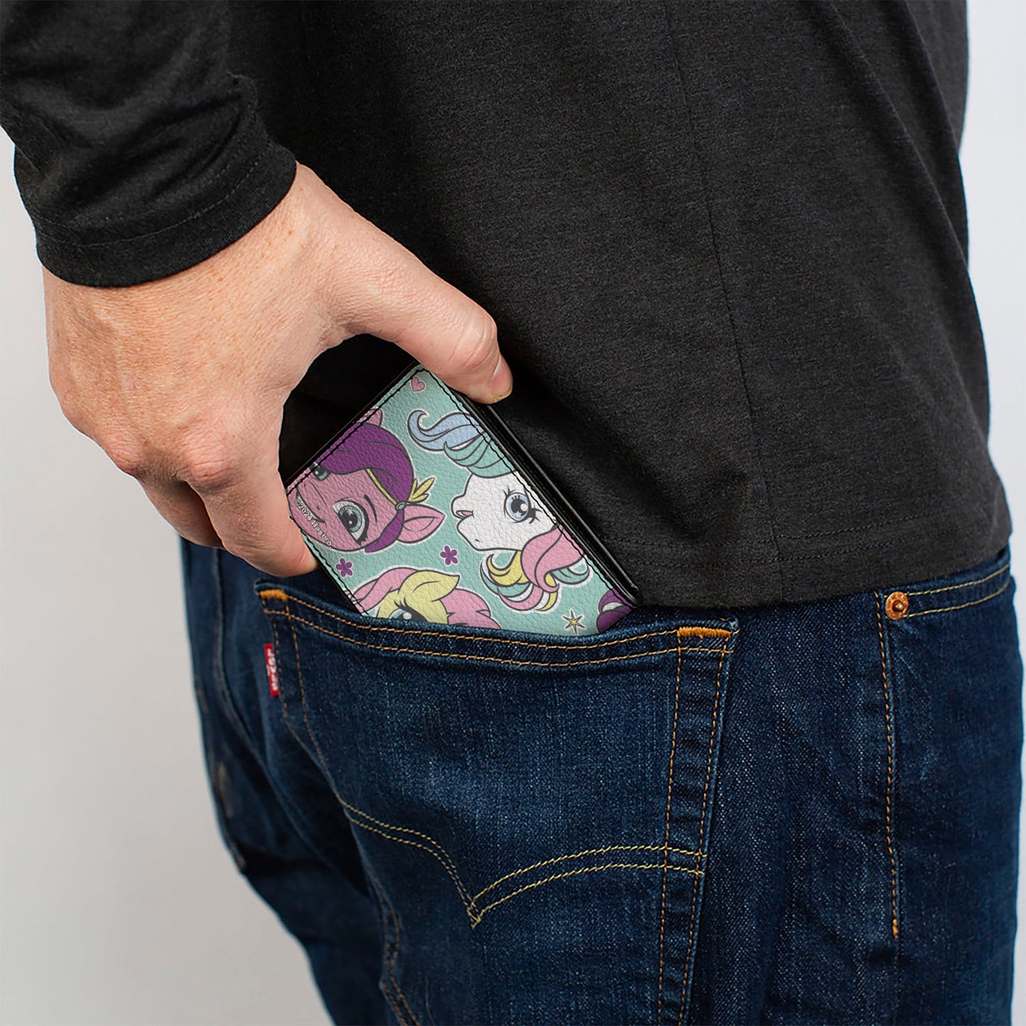 Bi-Fold Wallet - My Little Pony Faces Close-Up and Cutie Marks Scattered Teal