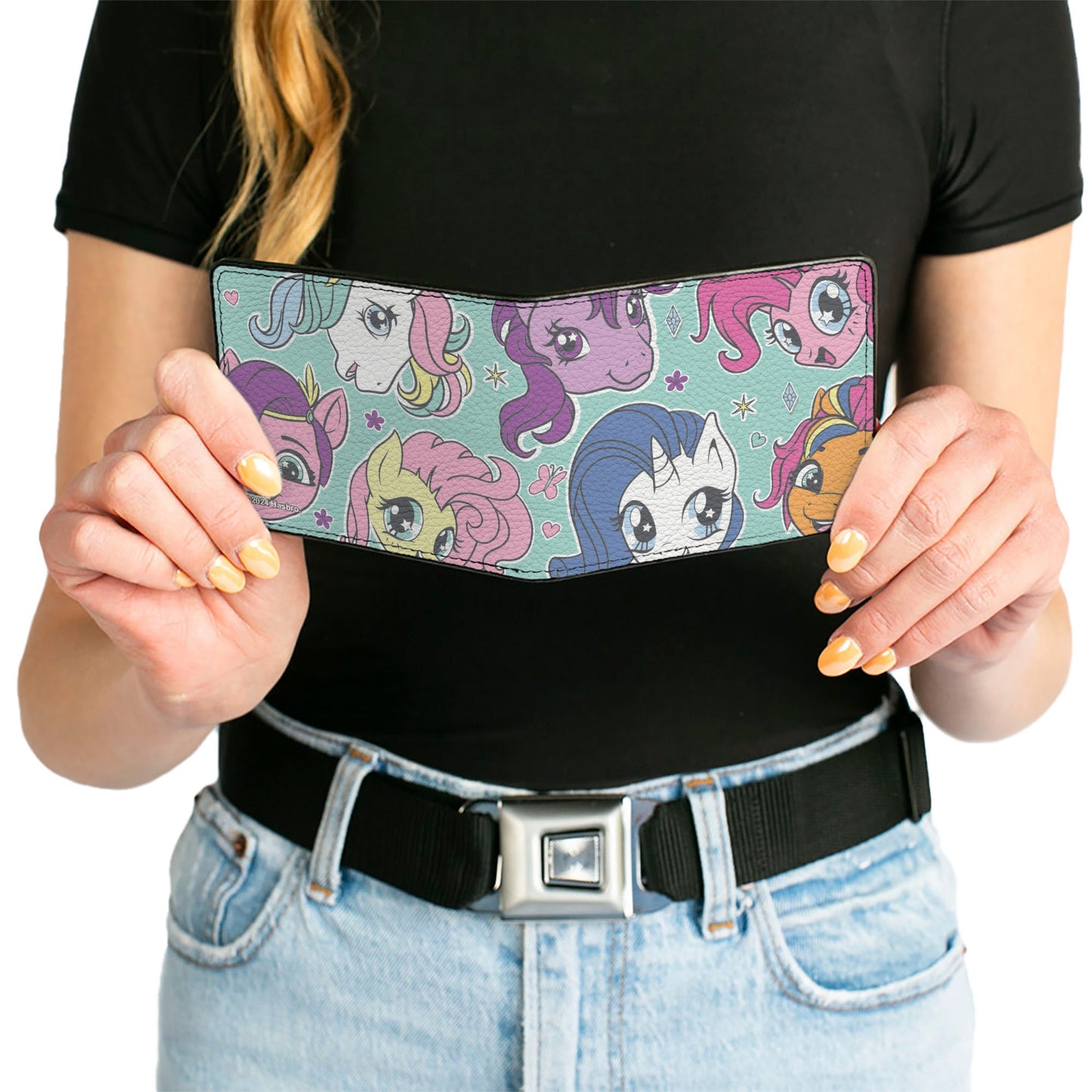 Bi-Fold Wallet - My Little Pony Faces Close-Up and Cutie Marks Scattered Teal