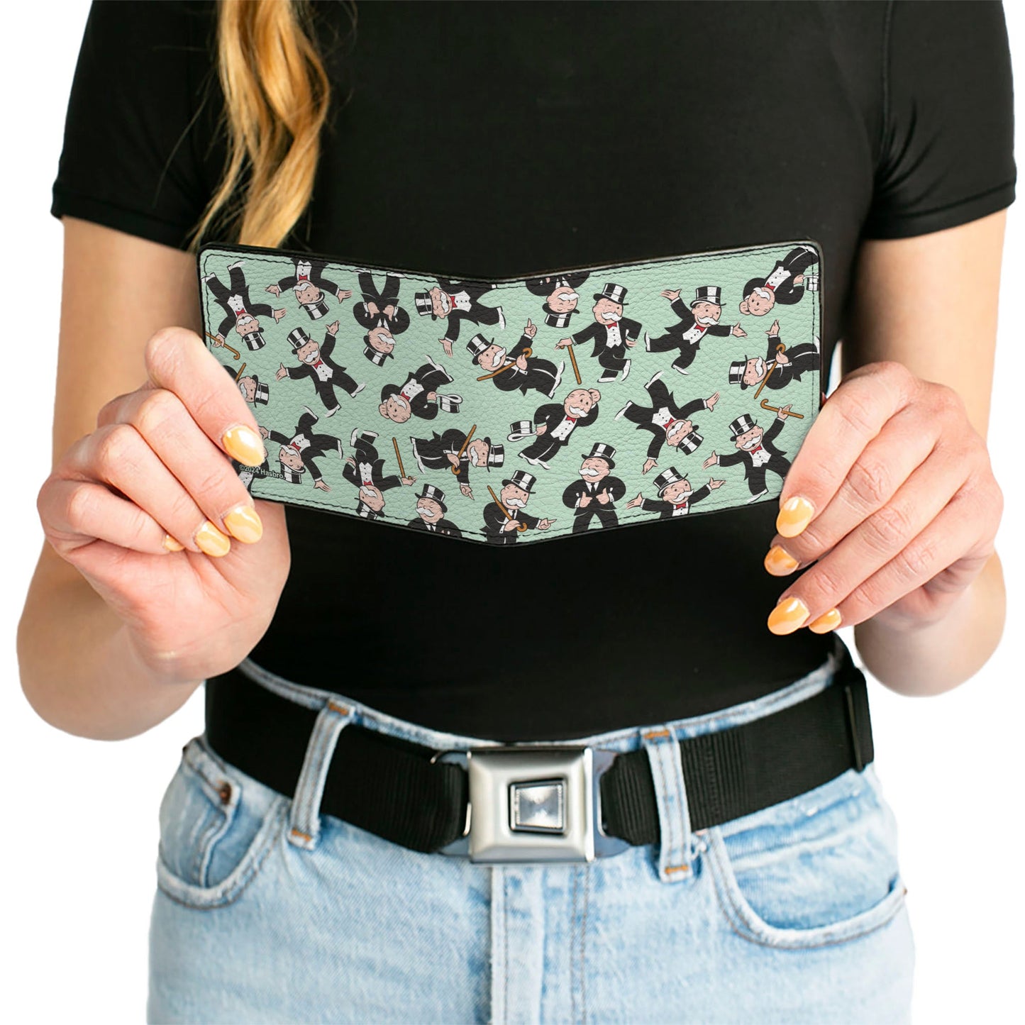 Bi-Fold Wallet - Mr. Monopoly Rich Uncle Pennybags Poses Scattered Green