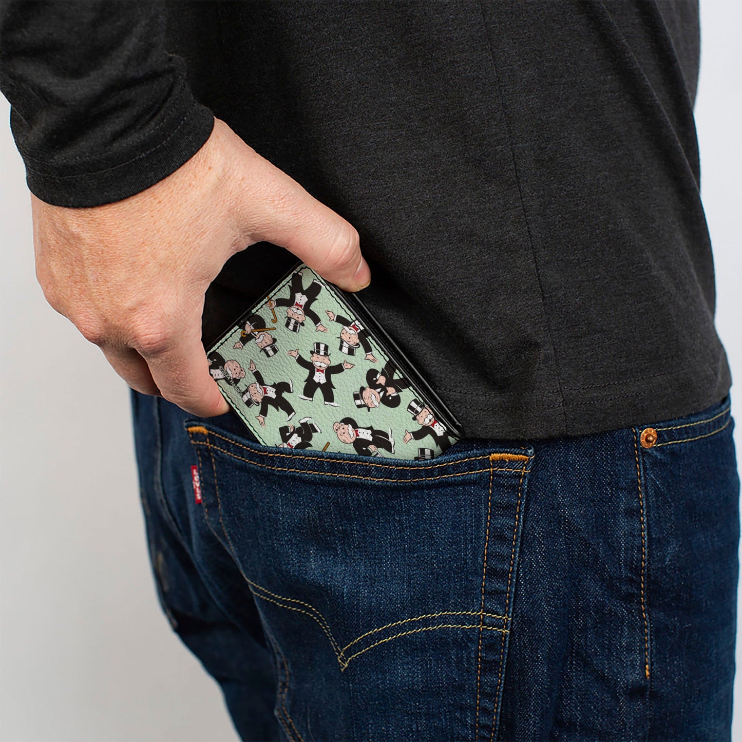 Bi-Fold Wallet - Mr. Monopoly Rich Uncle Pennybags Poses Scattered Green