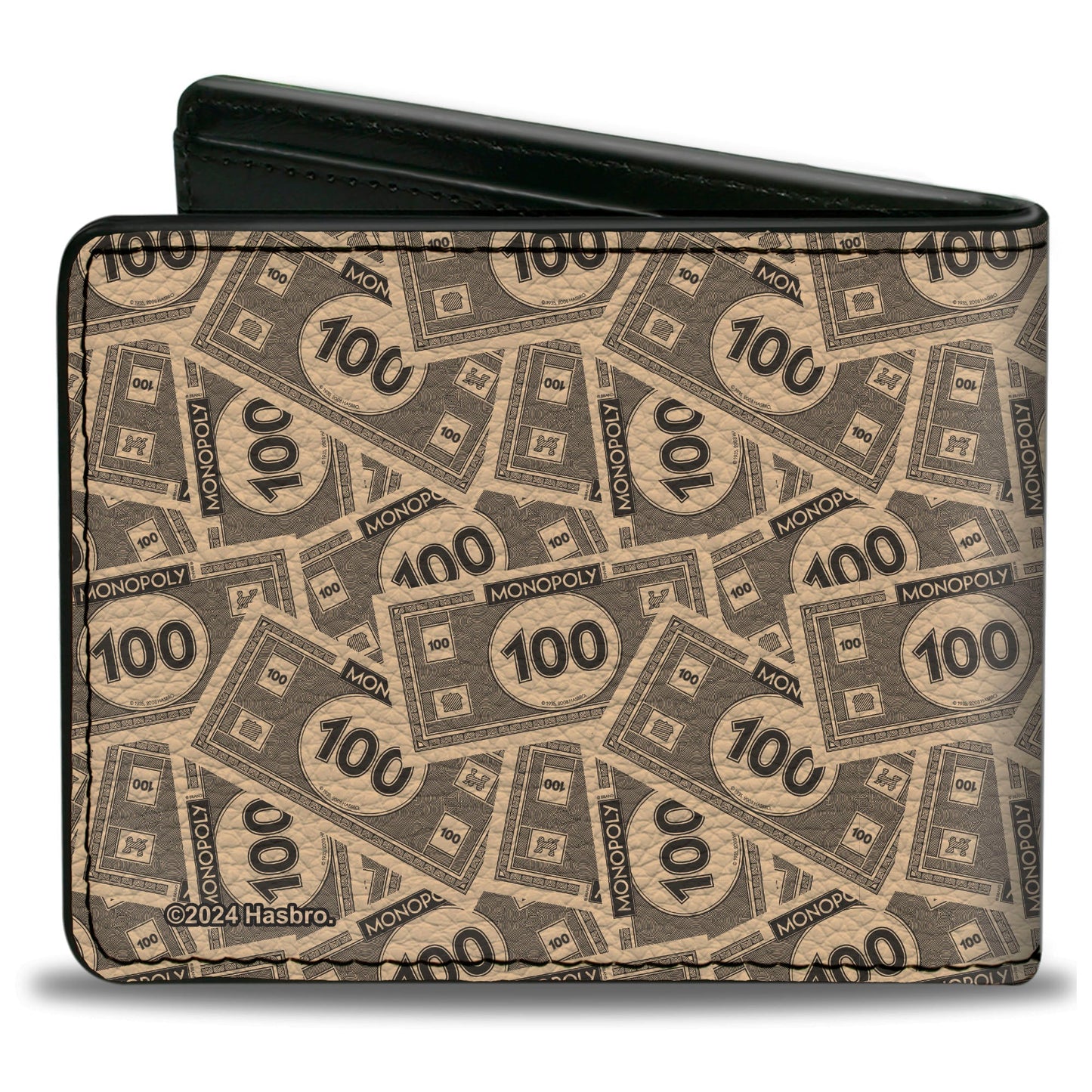 Bi-Fold Wallet - Mr. Monopoly Rich Uncle Pennybags Pose 100 Money Bills Stacked