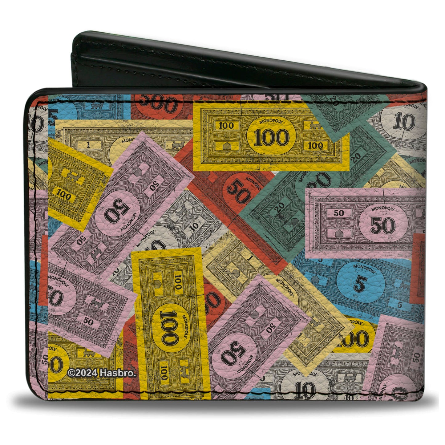 Bi-Fold Wallet - Mr. Monopoly Rich Uncle Pennybags Pose Stacked Money Multi Color