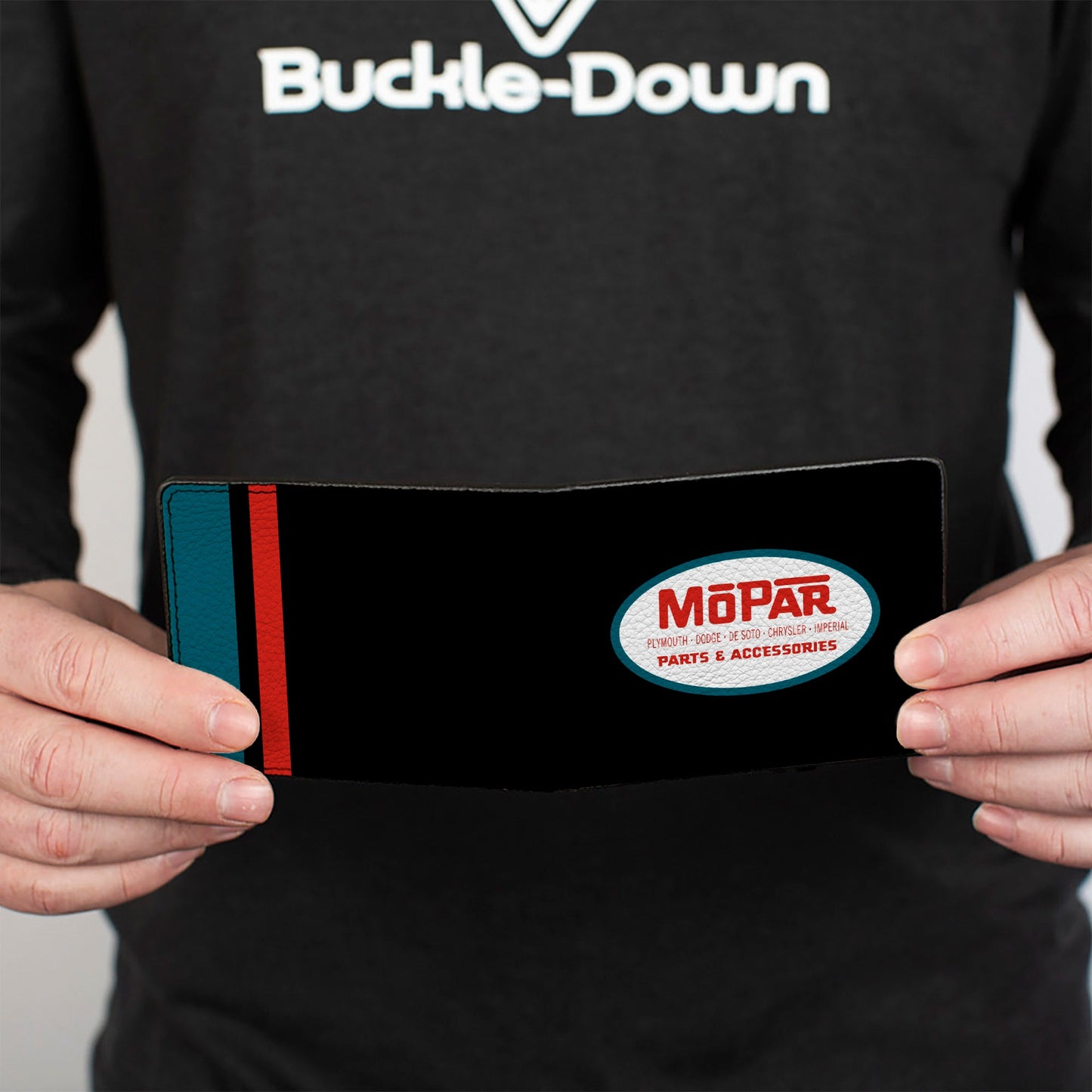 Bi-Fold Wallet - MOPAR 1954-1958 Logo + Side Stripe Black Blue Red