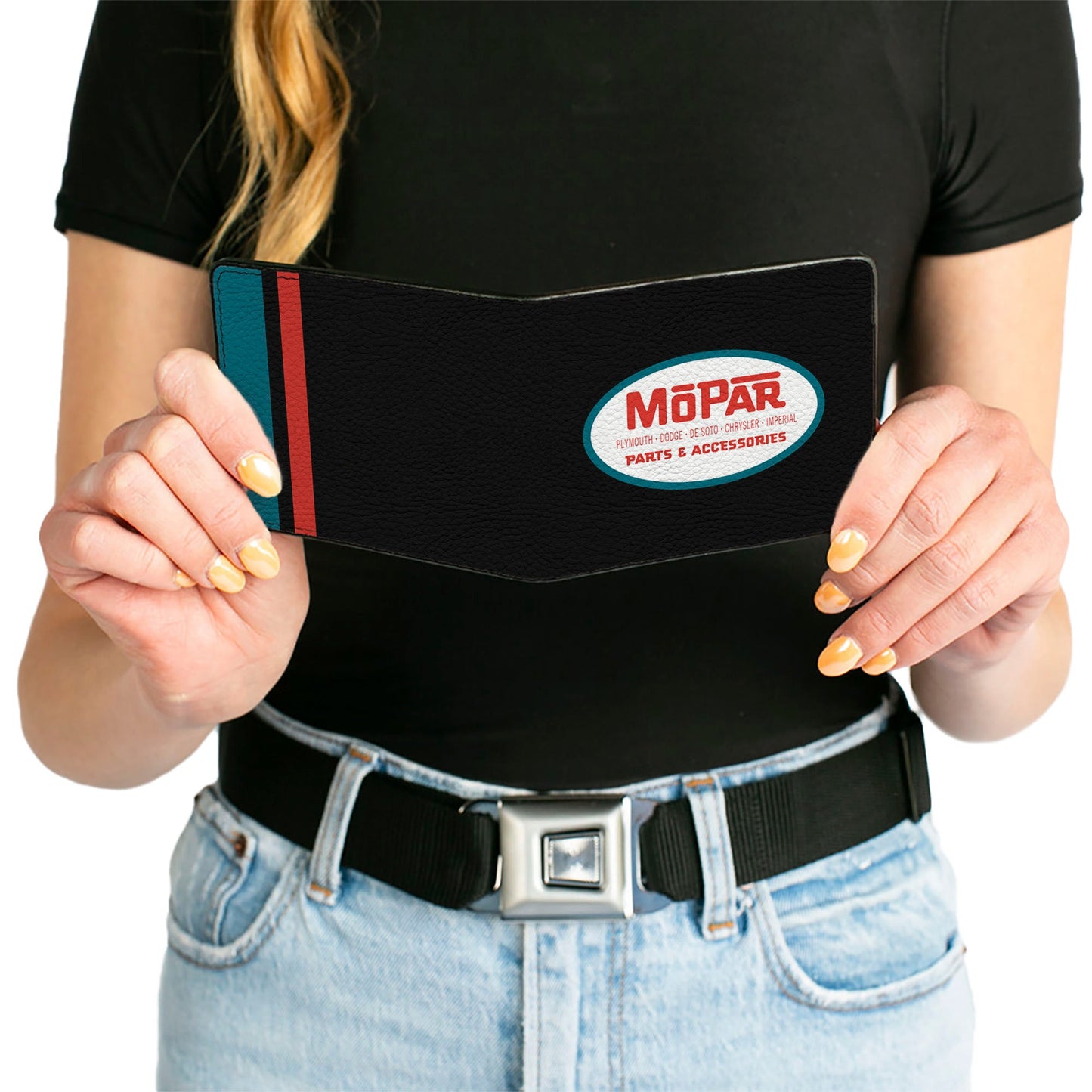 Bi-Fold Wallet - MOPAR 1954-1958 Logo + Side Stripe Black Blue Red