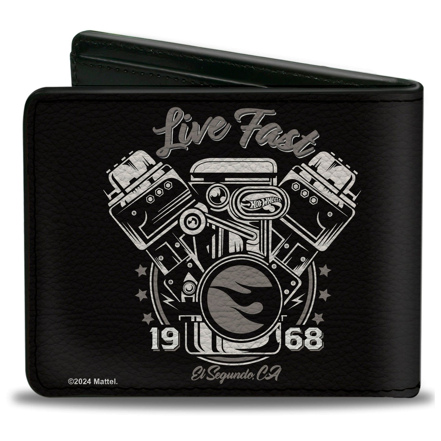 Bi-Fold Wallet - Hot Wheels LIVE FAST 1968 Engine Pistons Black/Grays