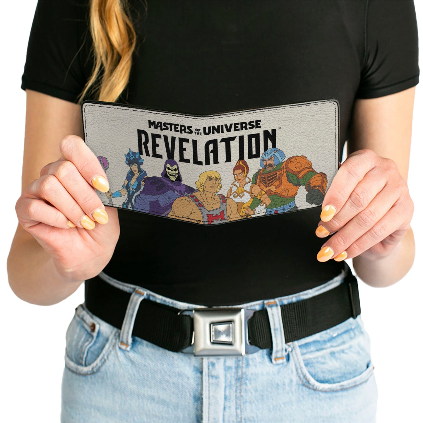 Bi-Fold Wallet - MASTERS OF THE UNIVERSE REVELATION Group Pose and Title Logo White/Black