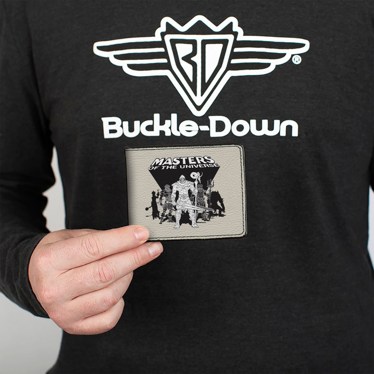 Bi-Fold Wallet - MASTERS OF THE UNIVERSE Skeletor and the Evil Ones Group Pose and Title Logo Gray/Black/White