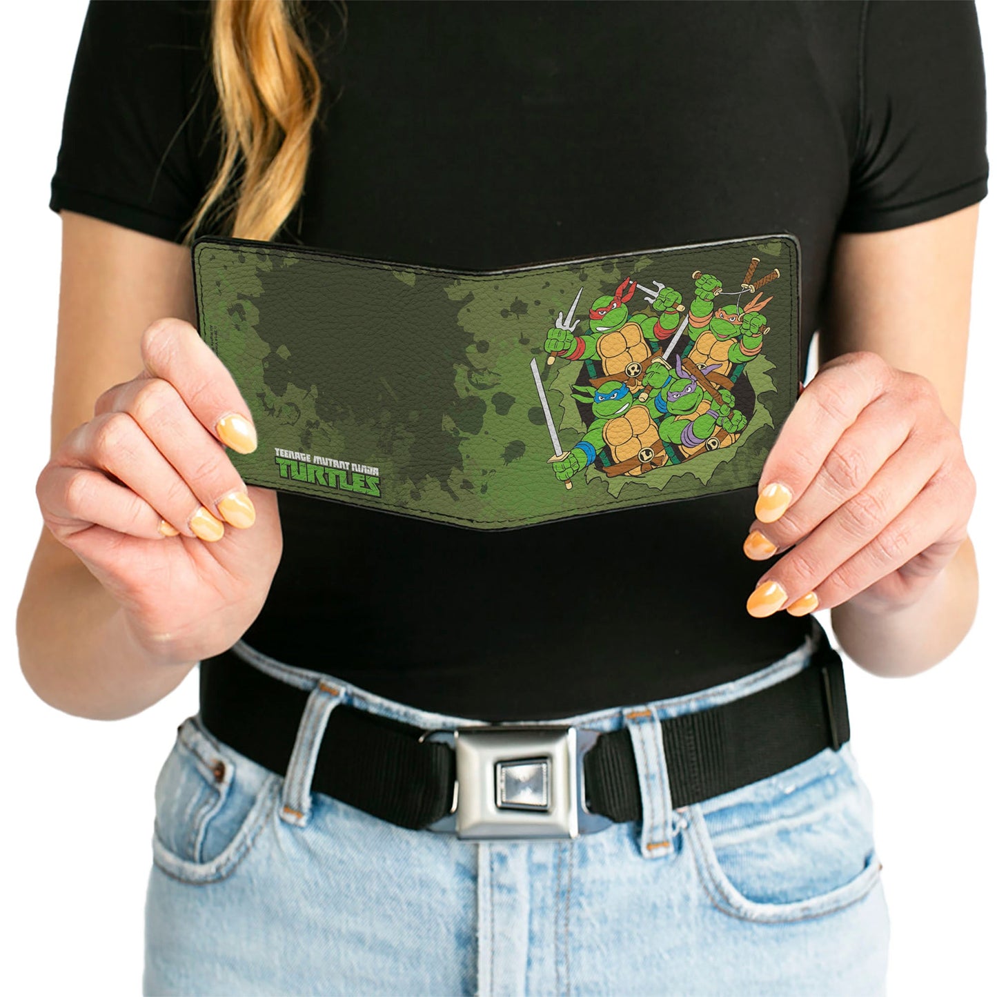 Bi-Fold Wallet - Classic TMNT Turtles Battle Pose9 + TEENAGE MUTANT NINJA TURTLES Logo Splatter Greens