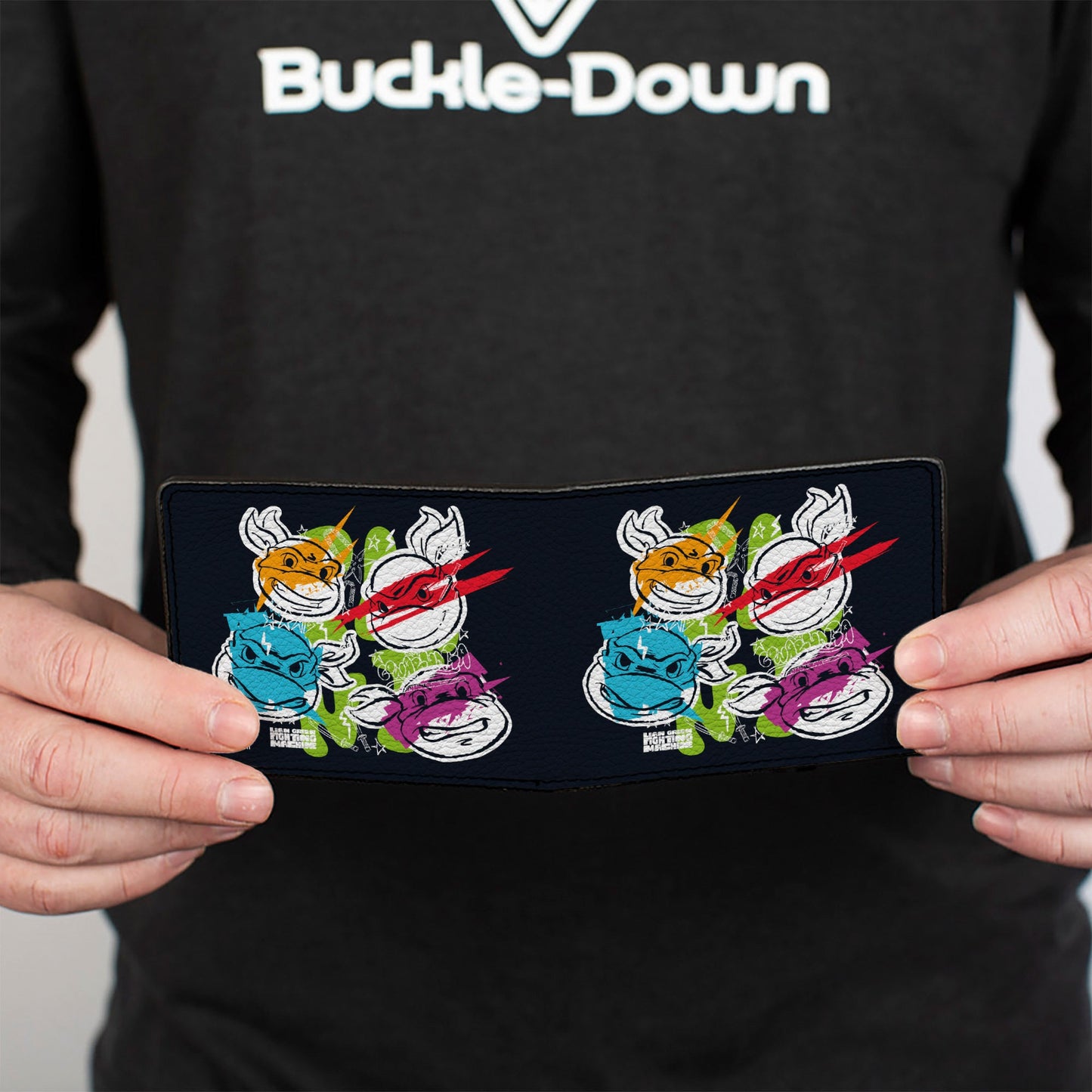 Bi-Fold Wallet - Teenage Mutant Ninja Turtles Faces and Doodles Black/White/Multi Color