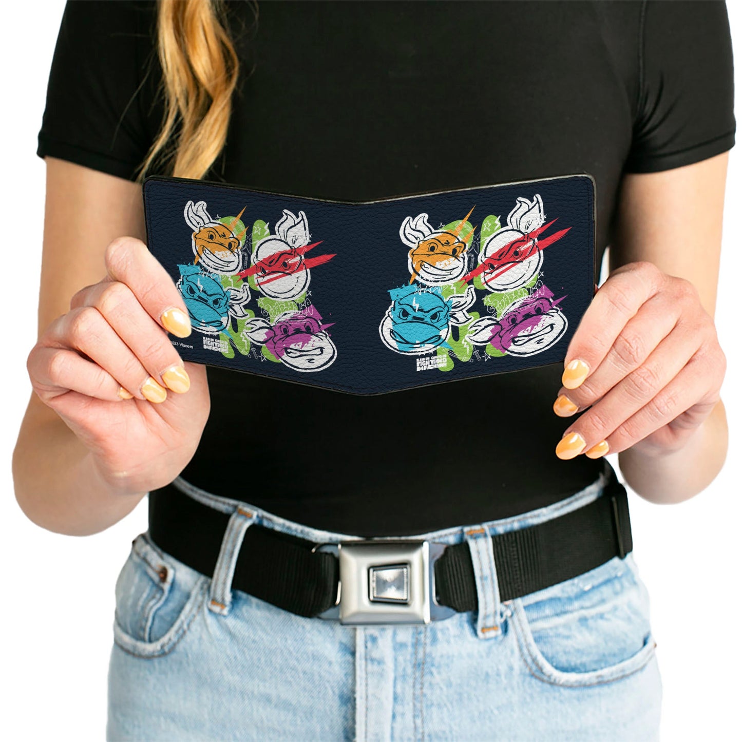 Bi-Fold Wallet - Teenage Mutant Ninja Turtles Faces and Doodles Black/White/Multi Color