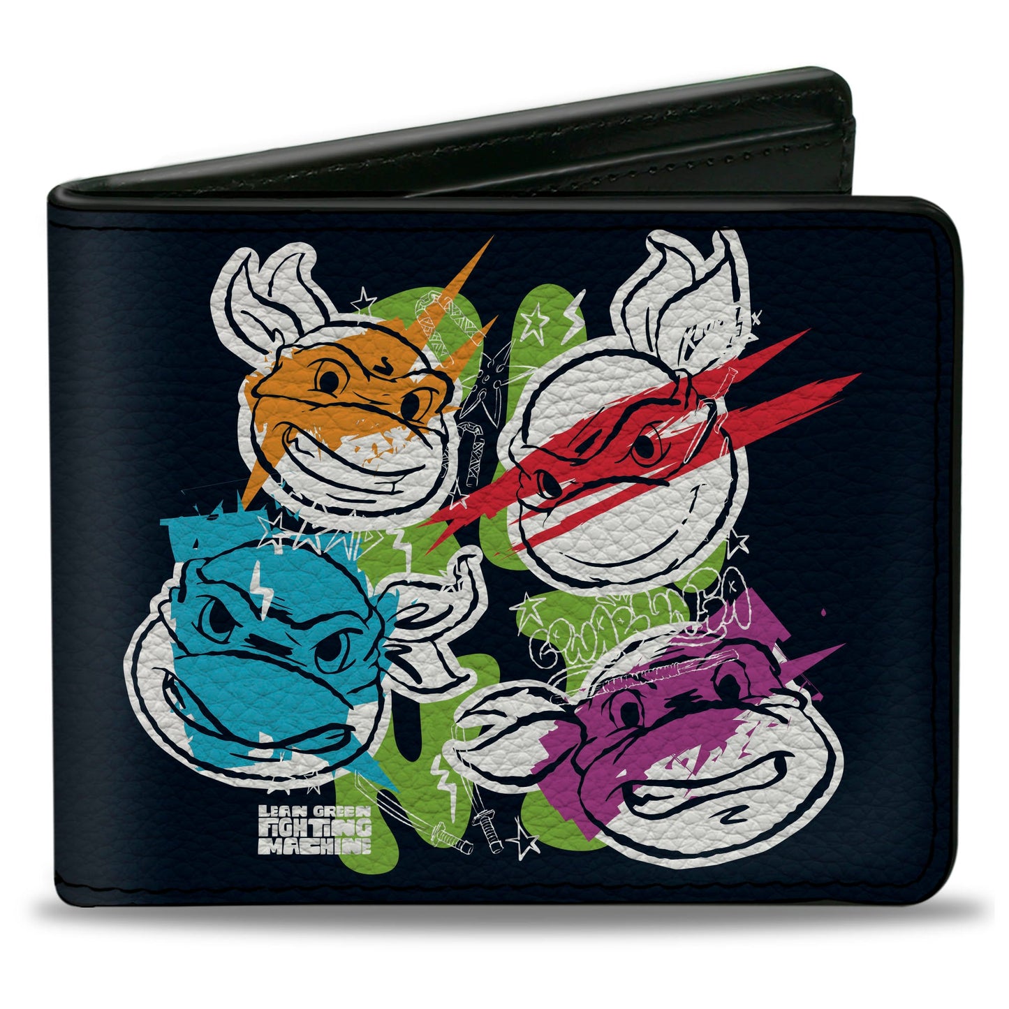 Bi-Fold Wallet - Teenage Mutant Ninja Turtles Faces and Doodles Black/White/Multi Color