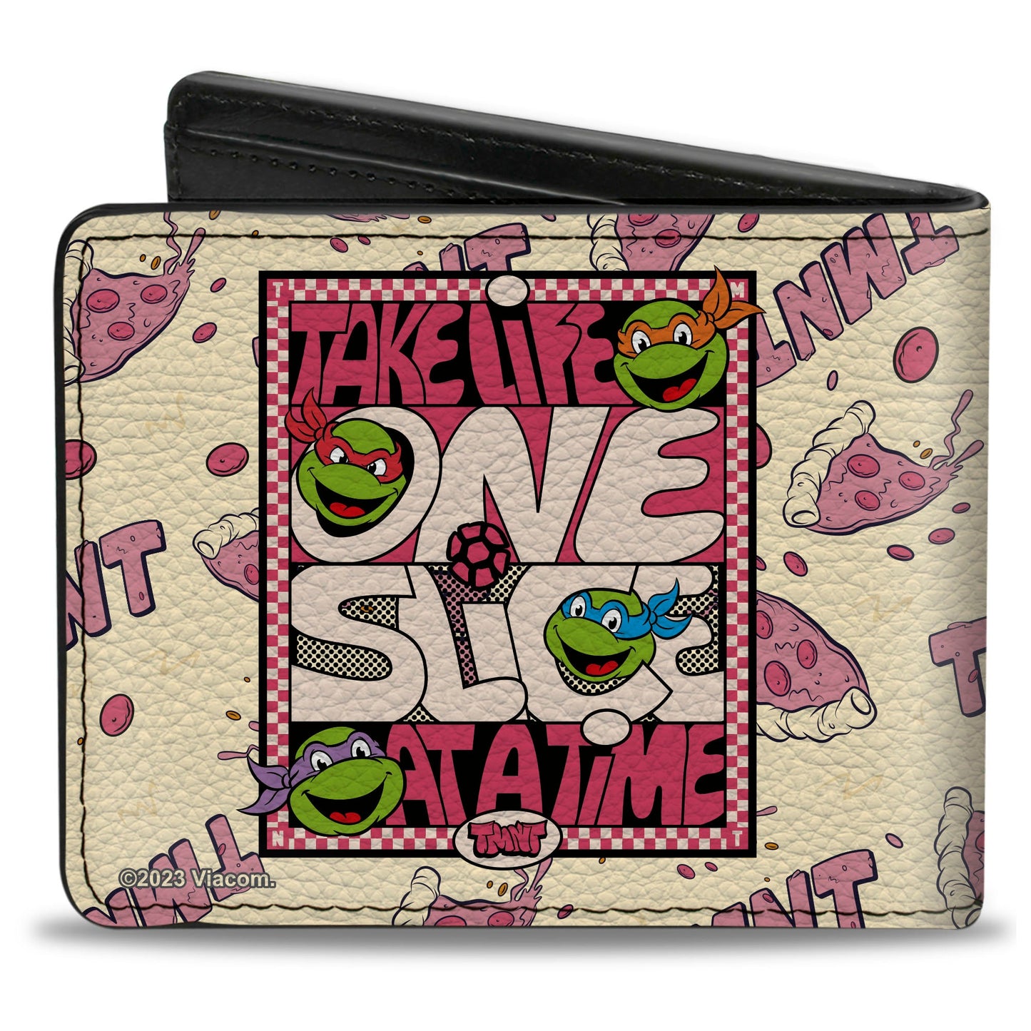 Bi-Fold Wallet - Teenage Mutant Ninja Turtles TAKE LIFE ONE SLICE AT A TIME Pizza Collage Beige/Reds