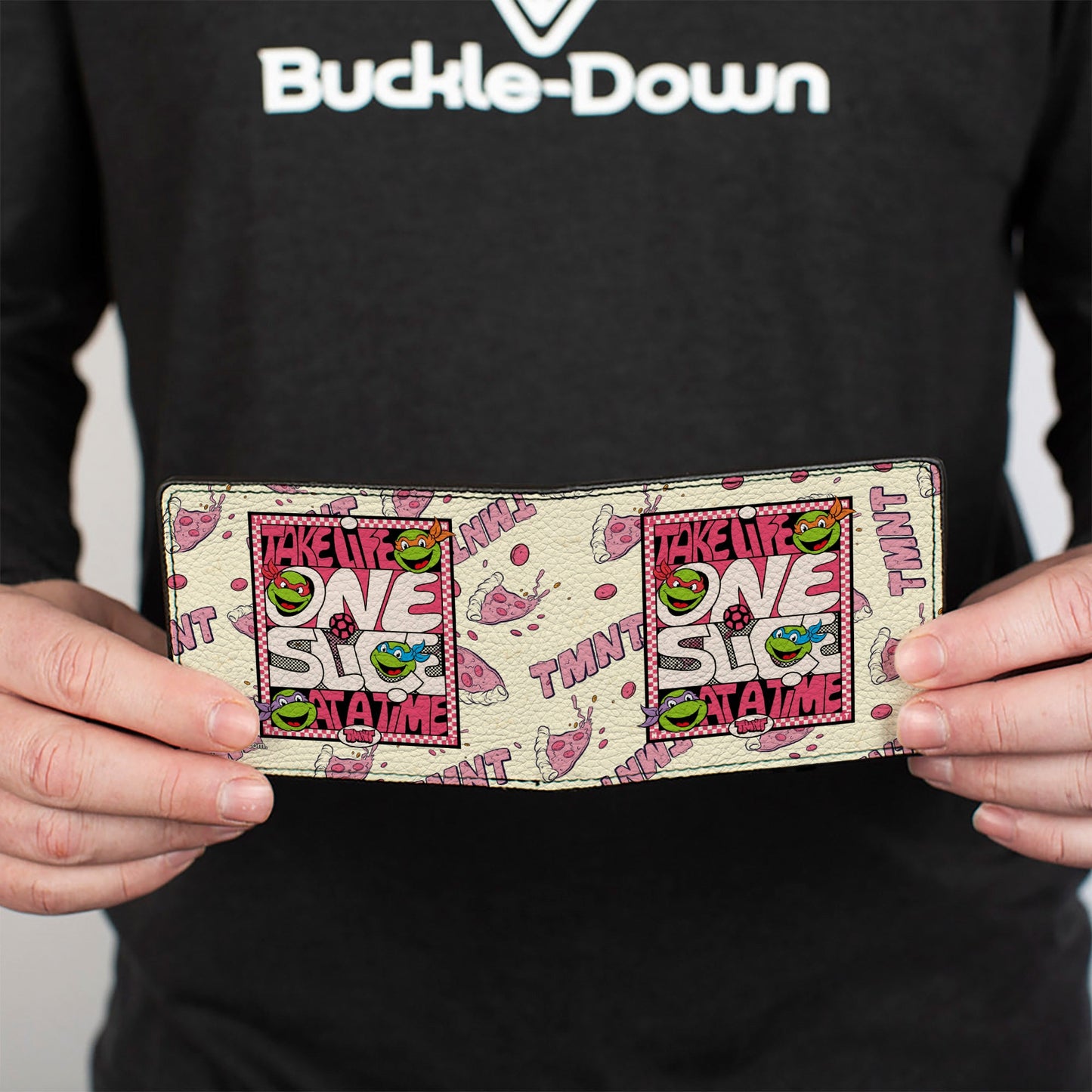 Bi-Fold Wallet - Teenage Mutant Ninja Turtles TAKE LIFE ONE SLICE AT A TIME Pizza Collage Beige/Reds