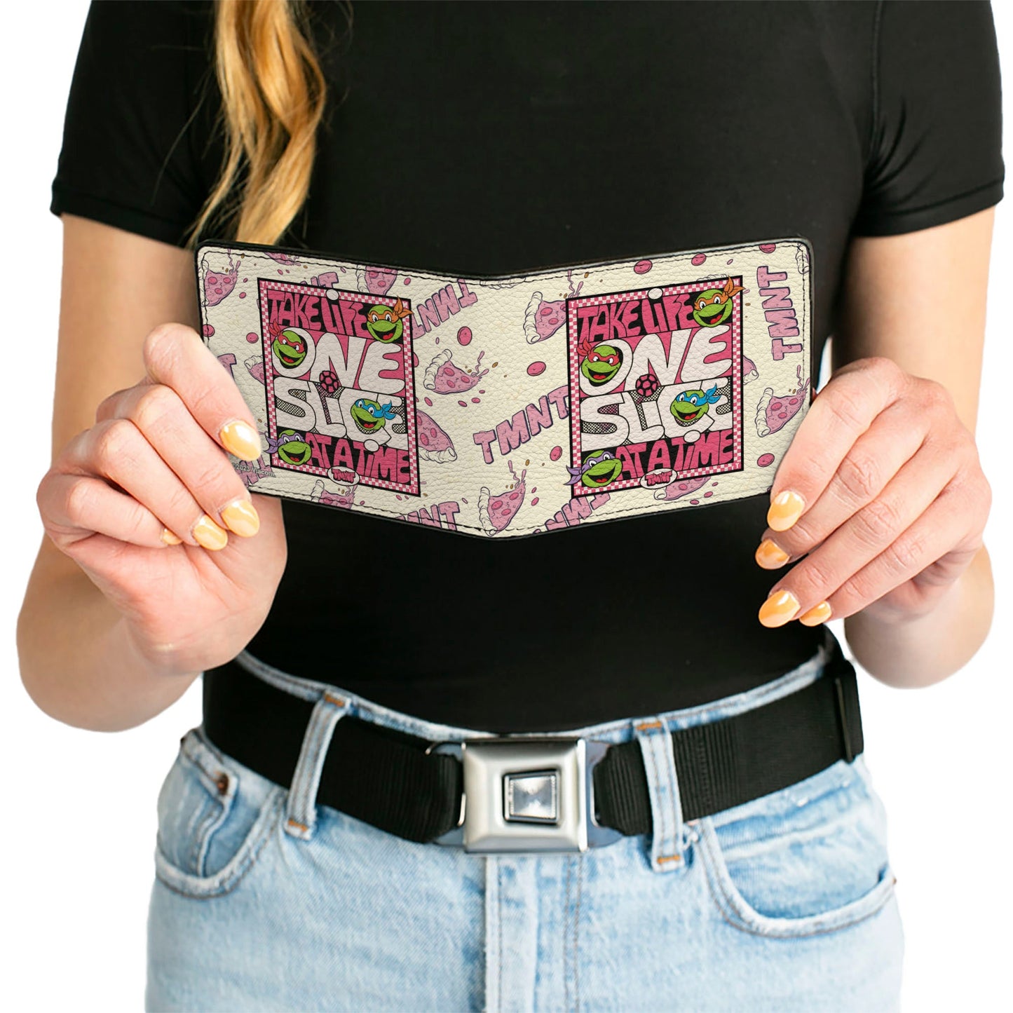 Bi-Fold Wallet - Teenage Mutant Ninja Turtles TAKE LIFE ONE SLICE AT A TIME Pizza Collage Beige/Reds