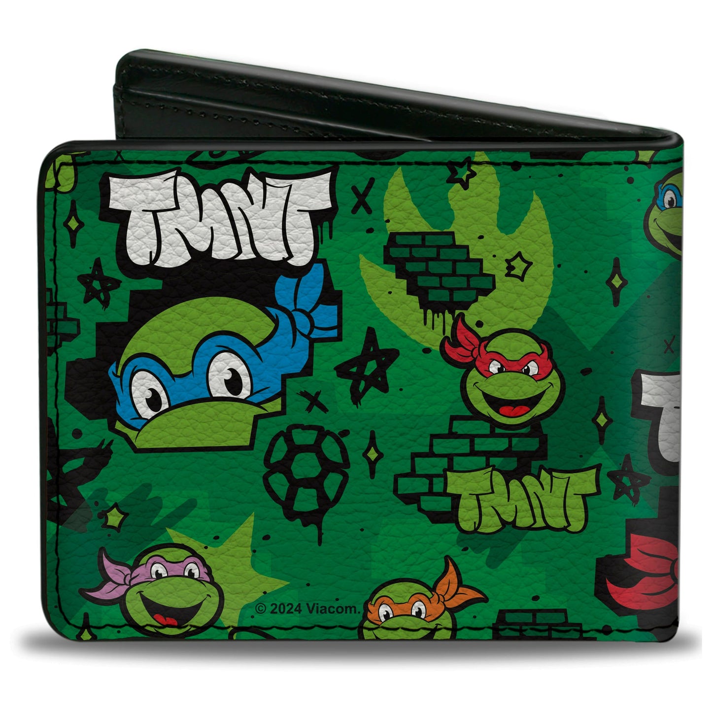 Bi-Fold Wallet - Teenage Mutant Ninja Turtles TMNT Faces Brick Wall Greens
