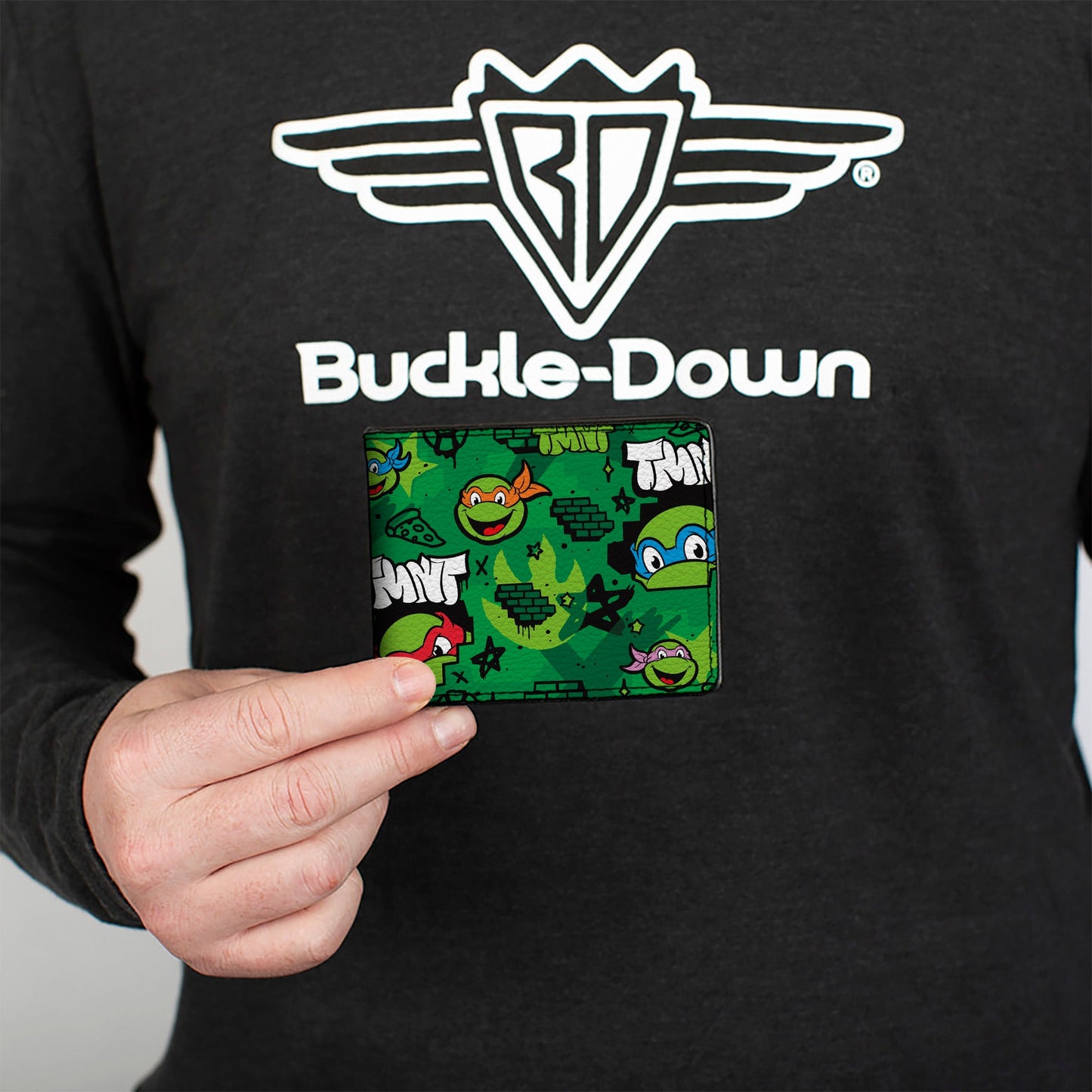 Bi-Fold Wallet - Teenage Mutant Ninja Turtles TMNT Faces Brick Wall Greens