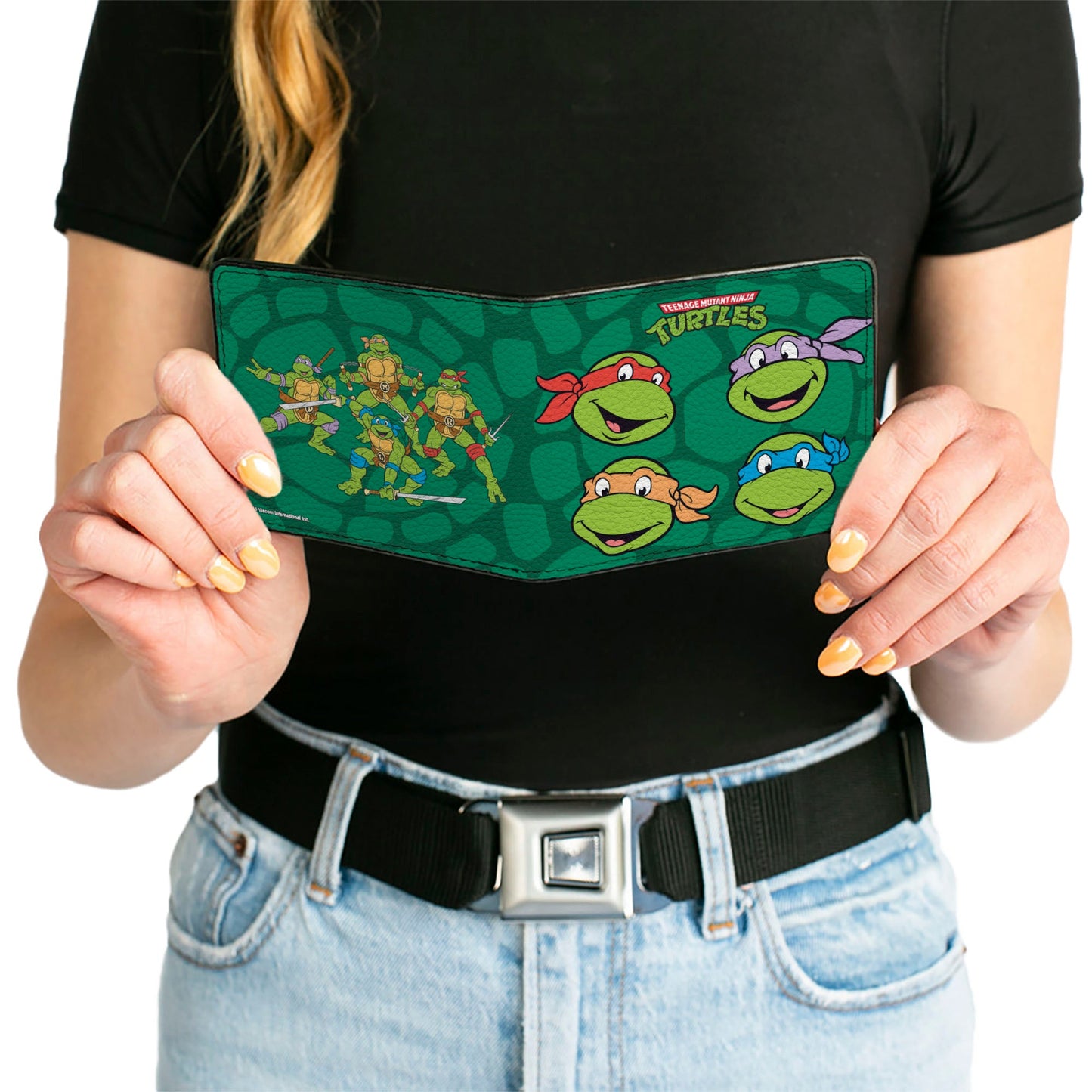 Bi-Fold Wallet - Classic TEENAGE MUTANT NINJA TURTLES Group Faces + Pose Turtle Shell Black Green