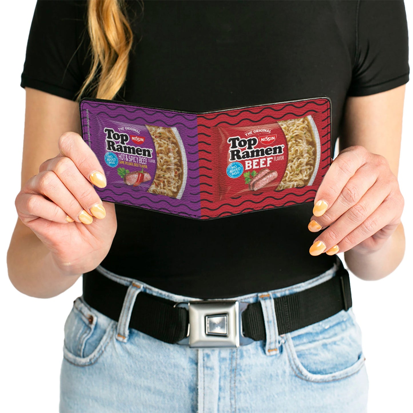 Bi-Fold Wallet - Top Ramen Vivid Beef + Hot & Spicy Beef Packages Noodle Wave Red Purple Black