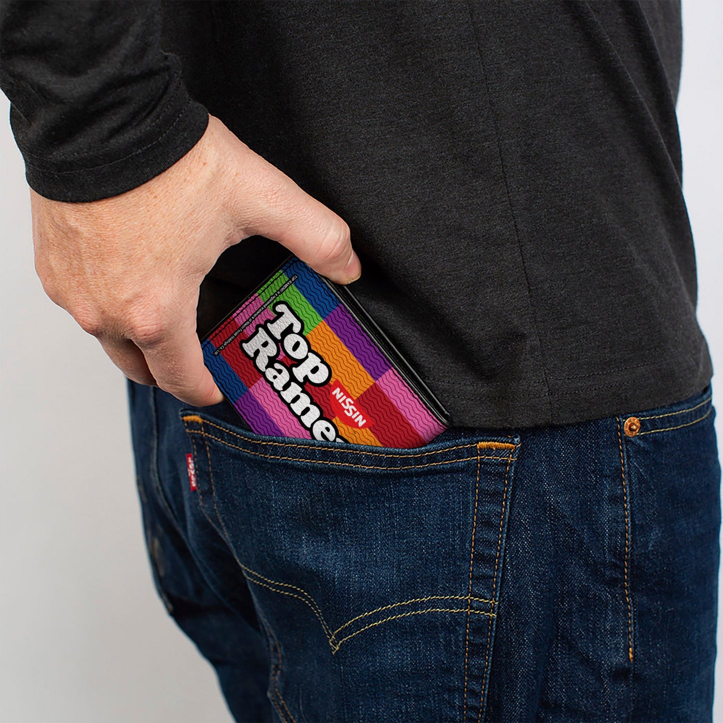 Bi-Fold Wallet - TOP RAMEN Noodle Wave Blocks Multi Color Black White