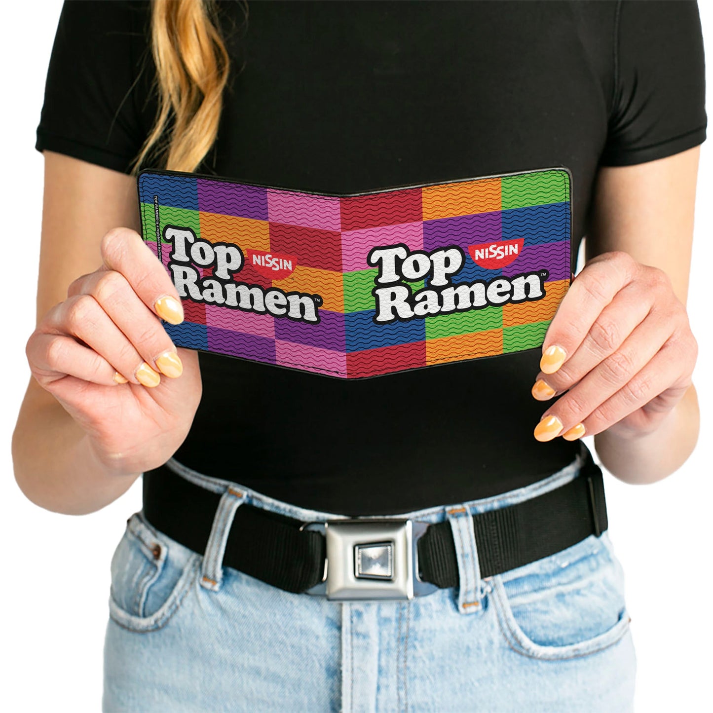 Bi-Fold Wallet - TOP RAMEN Noodle Wave Blocks Multi Color Black White