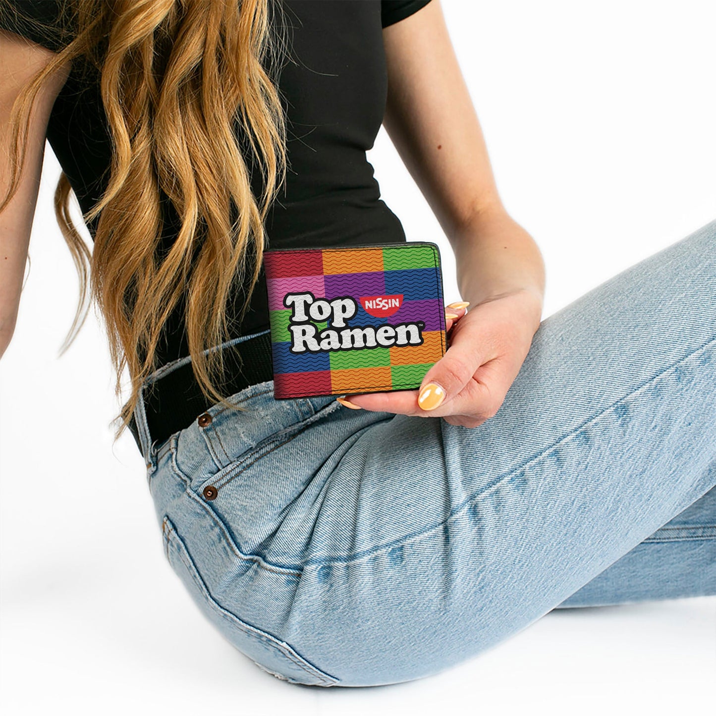 Bi-Fold Wallet - TOP RAMEN Noodle Wave Blocks Multi Color Black White