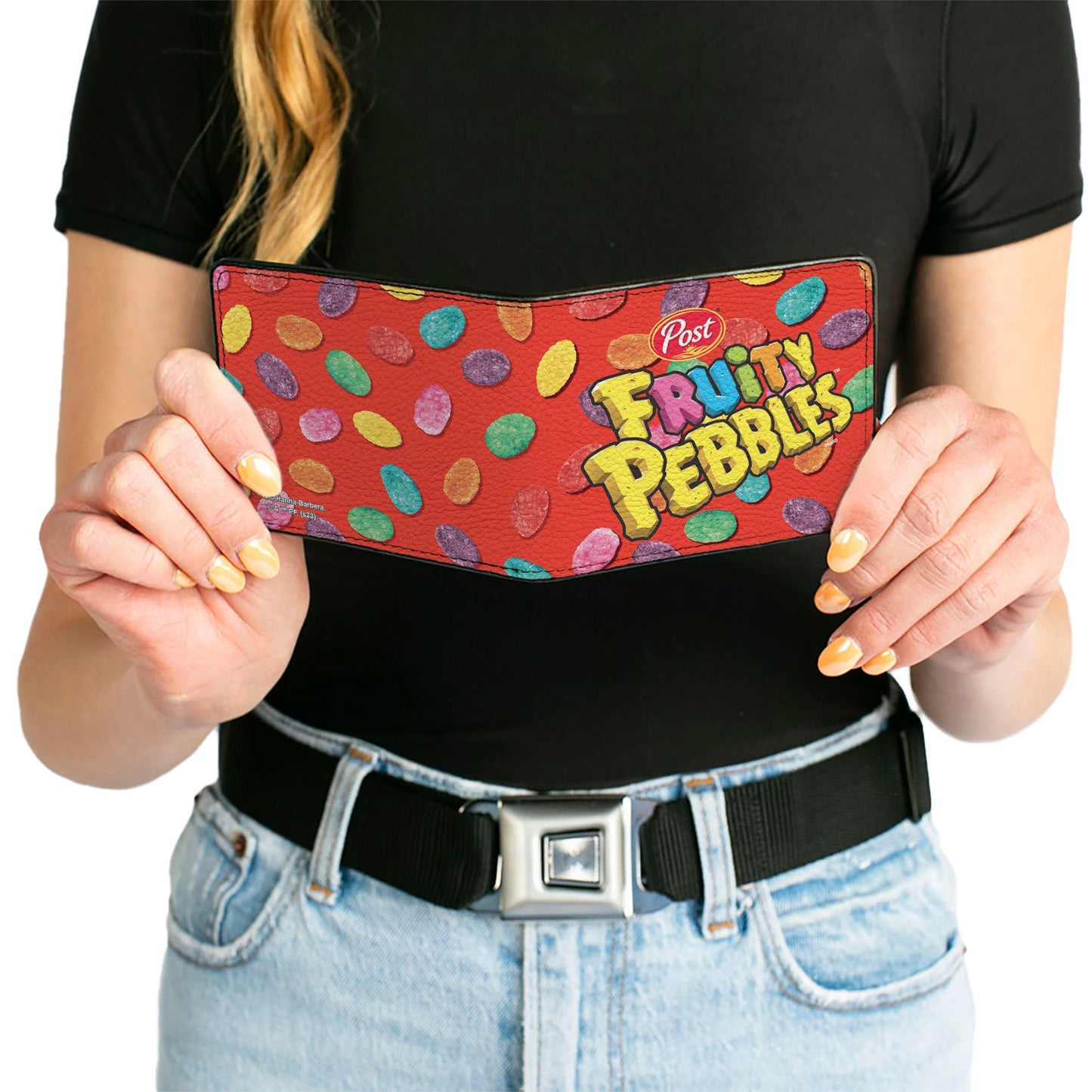 Bi-Fold Wallet - POST FRUITY PEBBLES Centered Logo and Cereal Pebbles Scattered Red/Multi Color