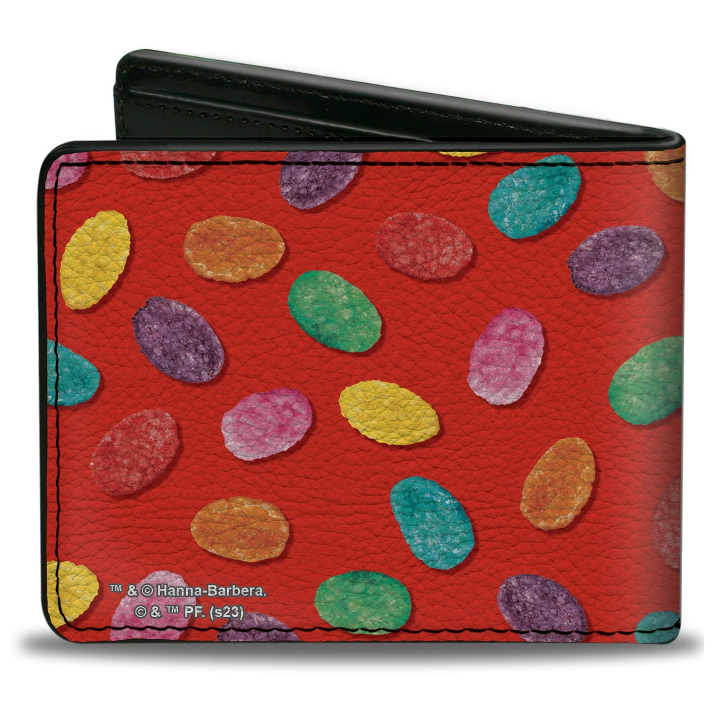 Bi-Fold Wallet - POST FRUITY PEBBLES Corner Logo and Cereal Pebbles Scattered Red/Multi Color