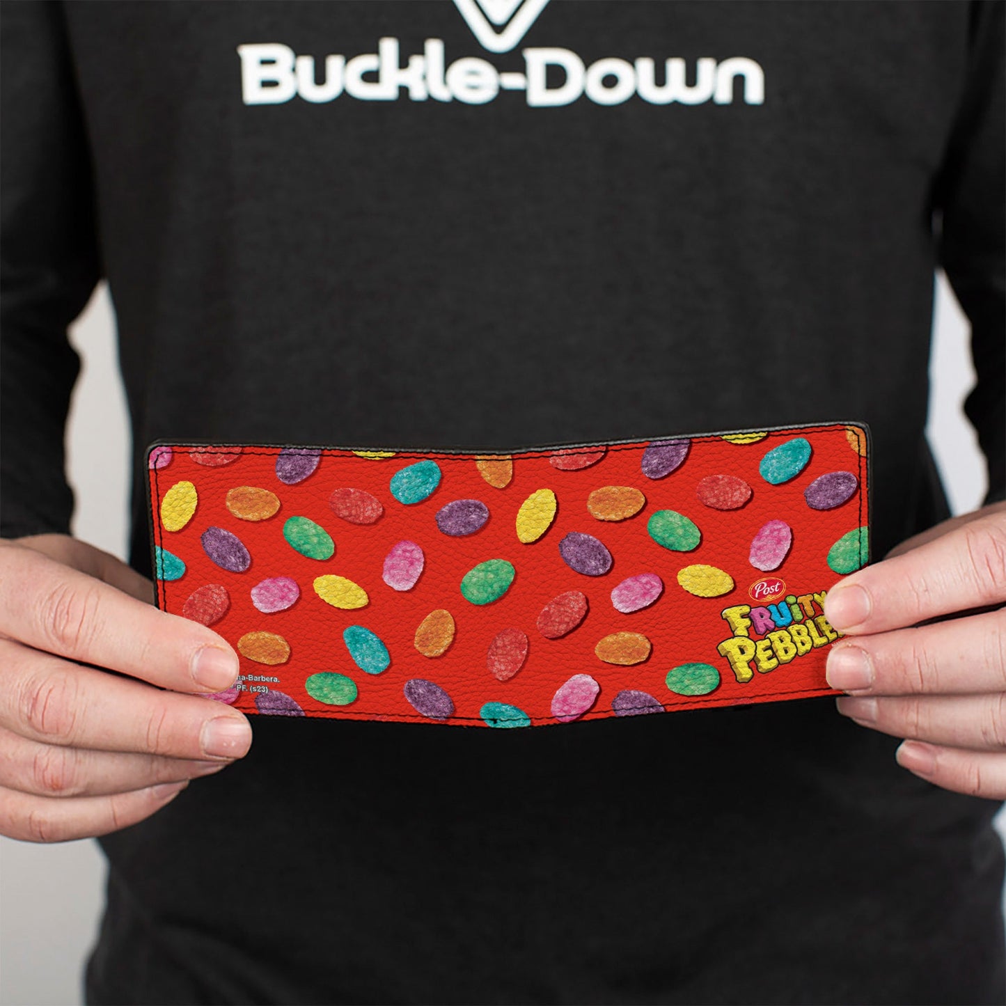 Bi-Fold Wallet - POST FRUITY PEBBLES Corner Logo and Cereal Pebbles Scattered Red/Multi Color