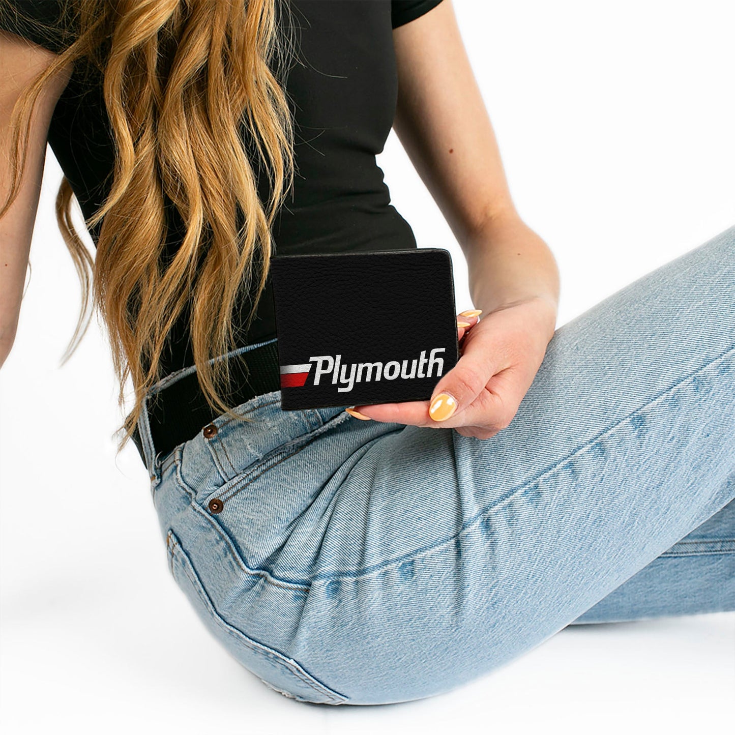 Bi-Fold Wallet - PLYMOUTH Text Stripe Black White Red