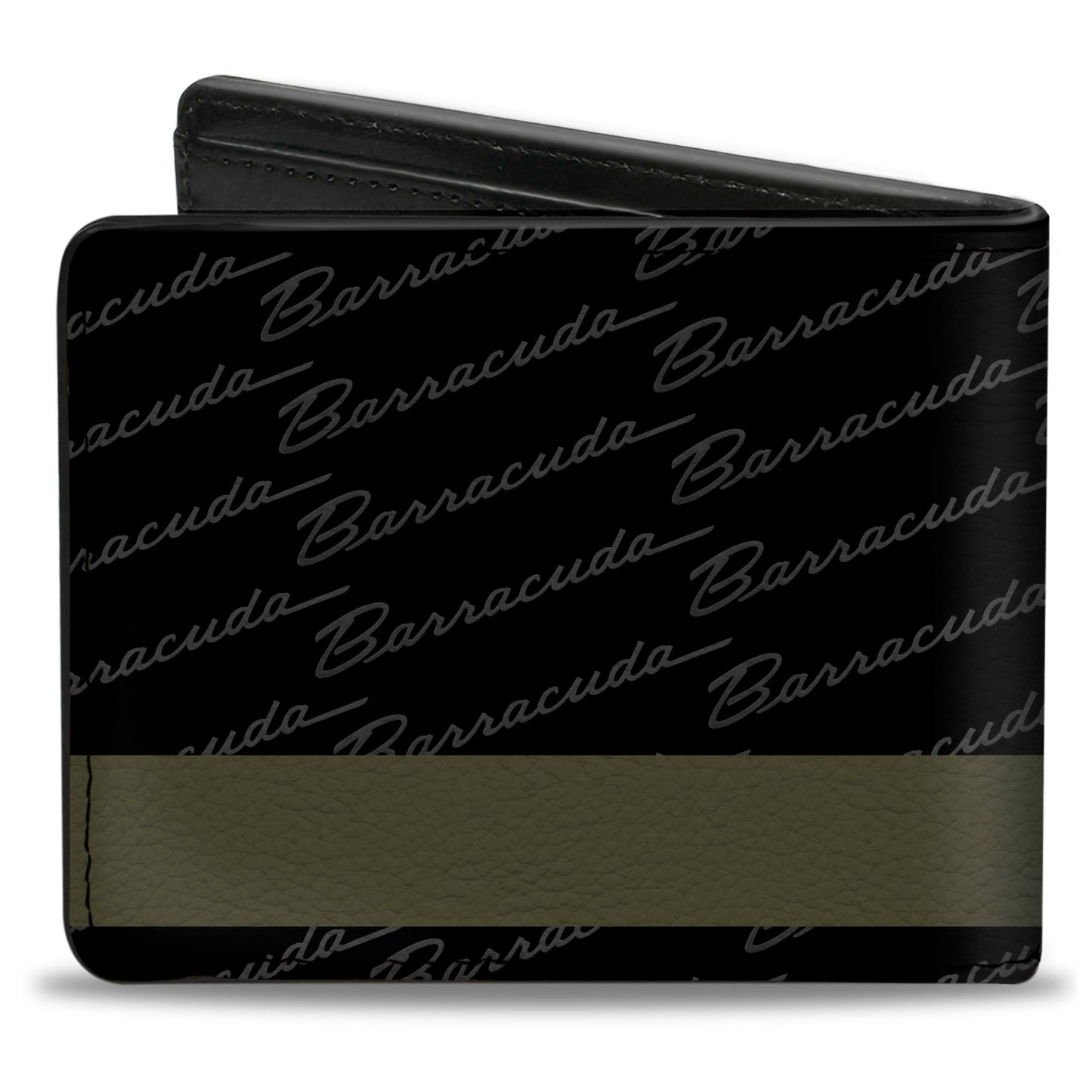 Bi-Fold Wallet - BARRACUDA Script Stripe Monogram Black Gray Olive Silver