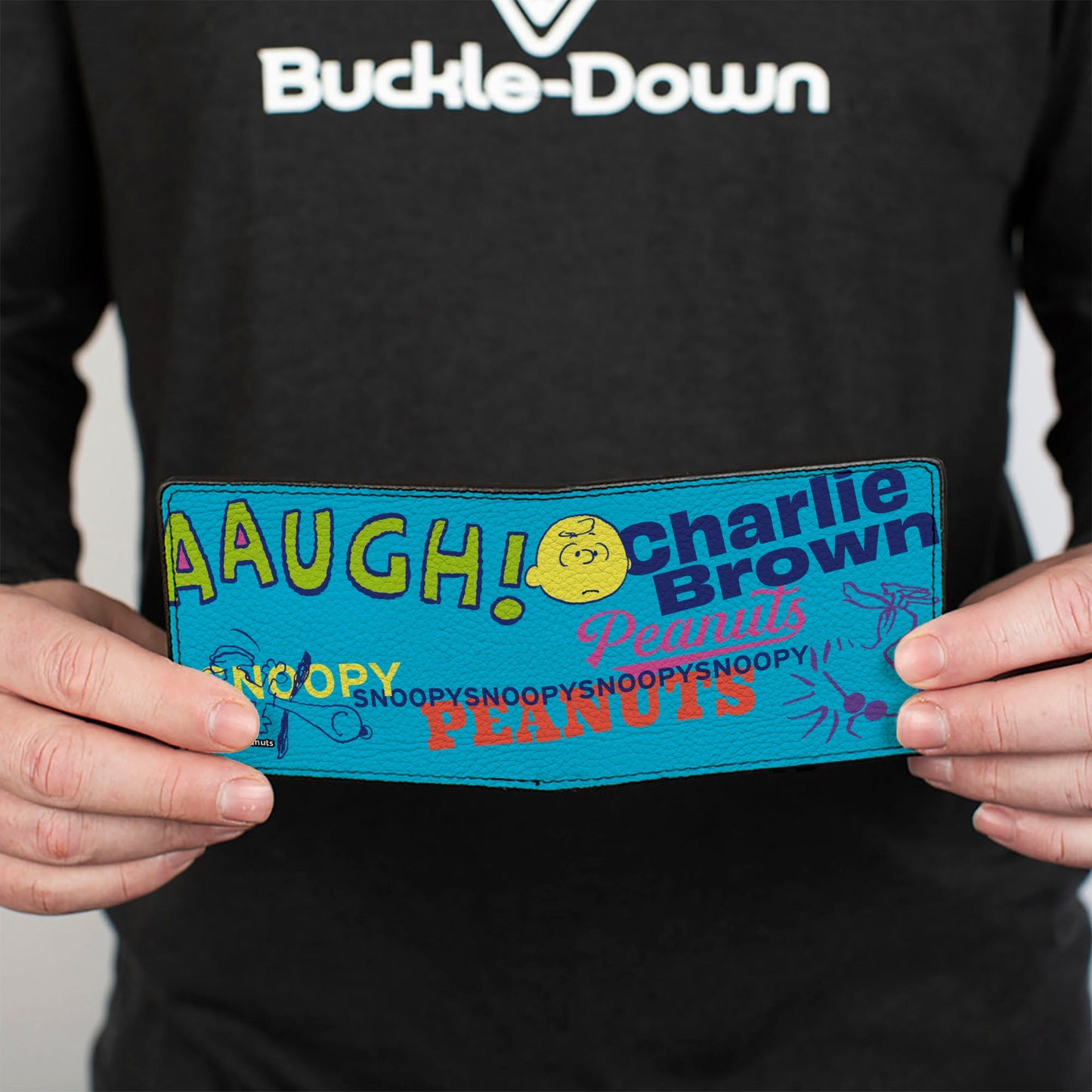 Bi-Fold Wallet - PEANUTS Charlie Brown Snoopy and Woodstock Typography Collage Blue/Multi Color