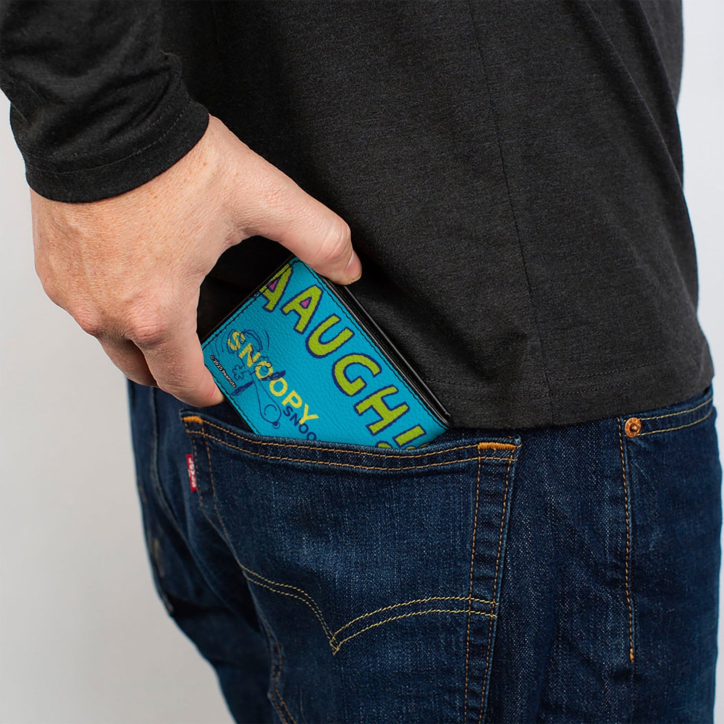 Bi-Fold Wallet - PEANUTS Charlie Brown Snoopy and Woodstock Typography Collage Blue/Multi Color