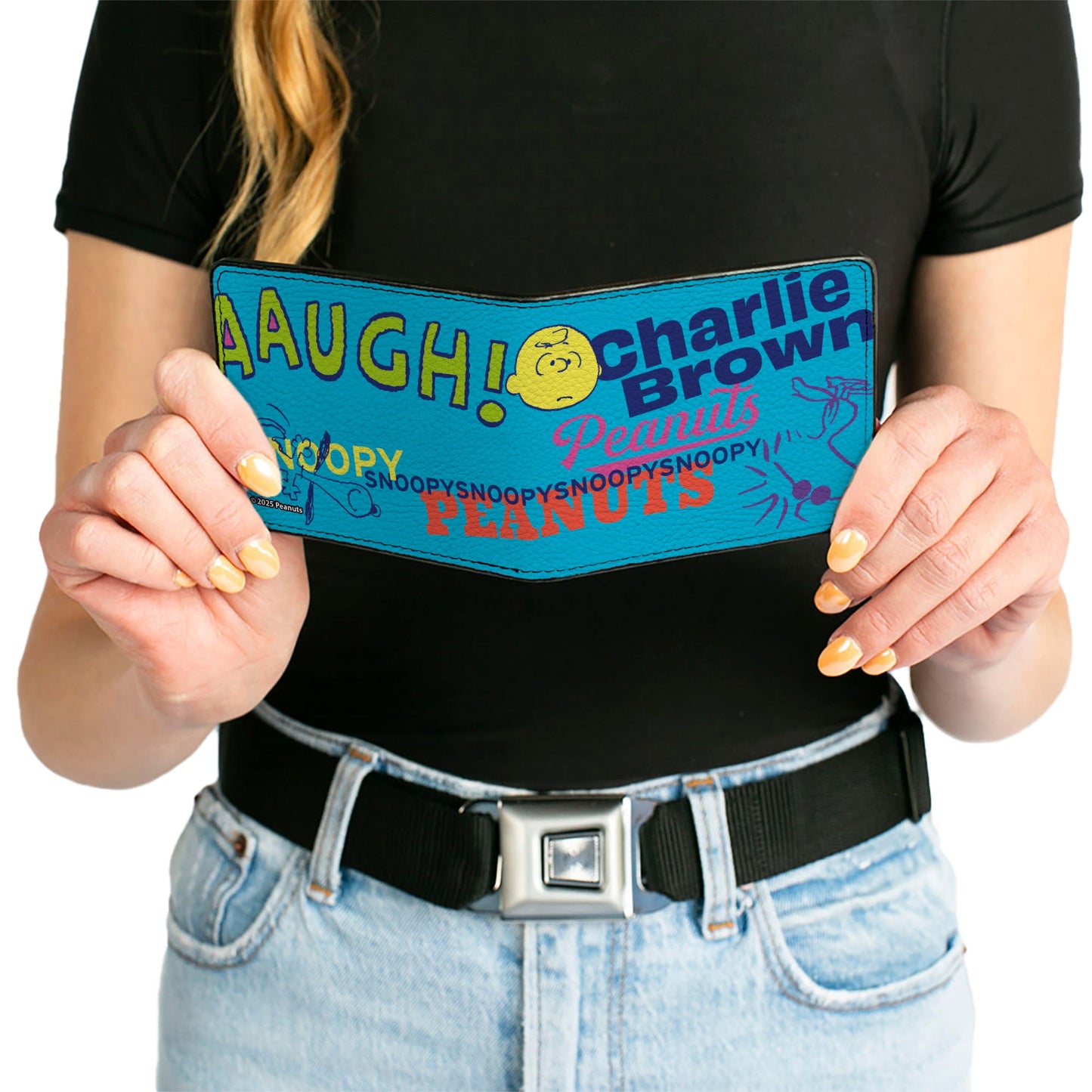 Bi-Fold Wallet - PEANUTS Charlie Brown Snoopy and Woodstock Typography Collage Blue/Multi Color