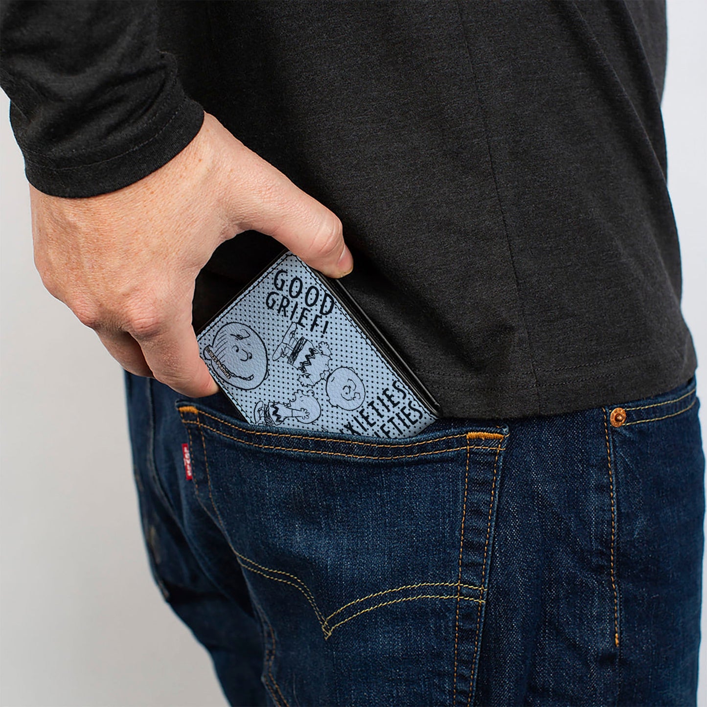 Bi-Fold Wallet - CHARLIE BROWN Poses and Quotes Light Blue/Black