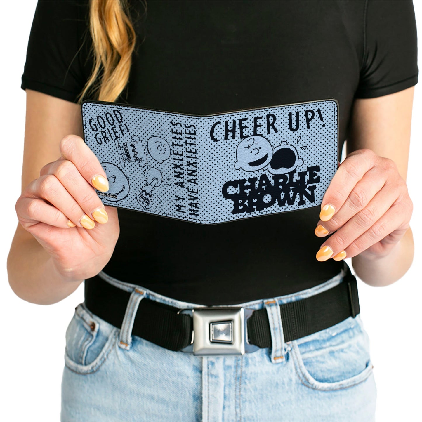 Bi-Fold Wallet - CHARLIE BROWN Poses and Quotes Light Blue/Black