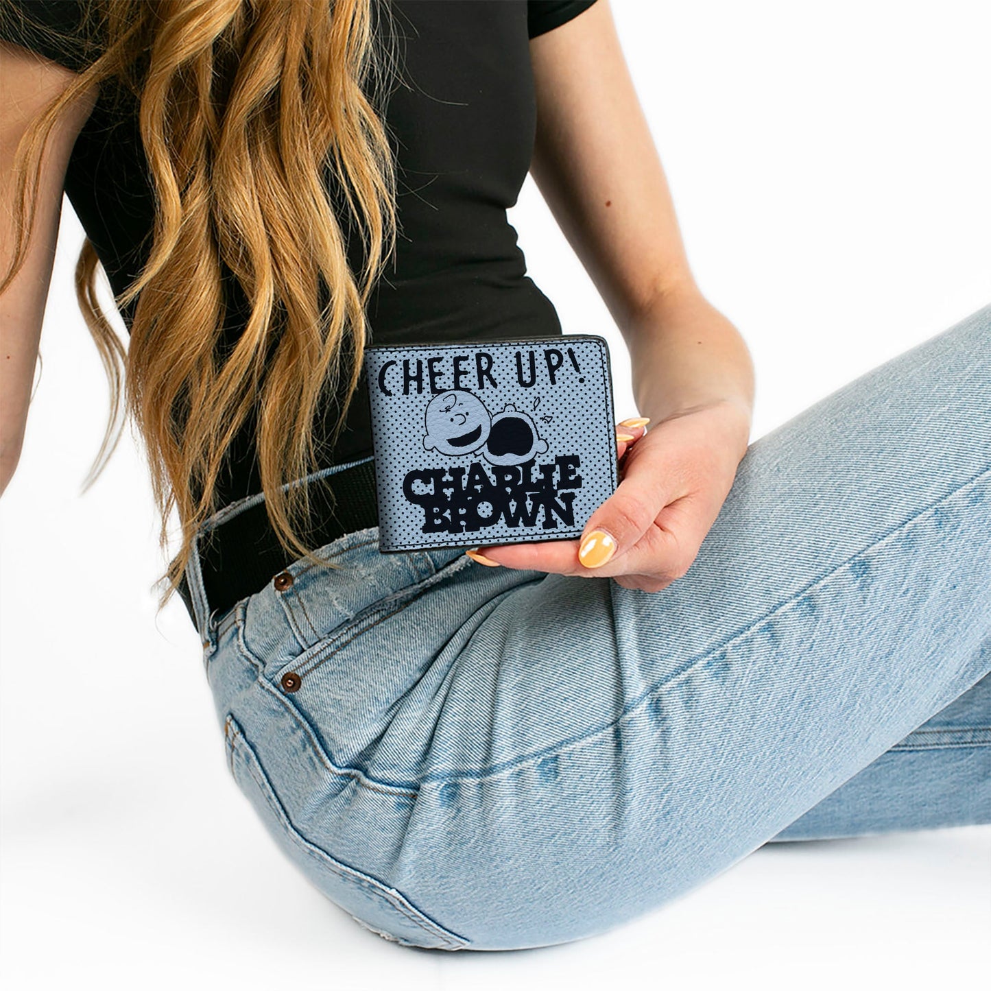 Bi-Fold Wallet - CHARLIE BROWN Poses and Quotes Light Blue/Black