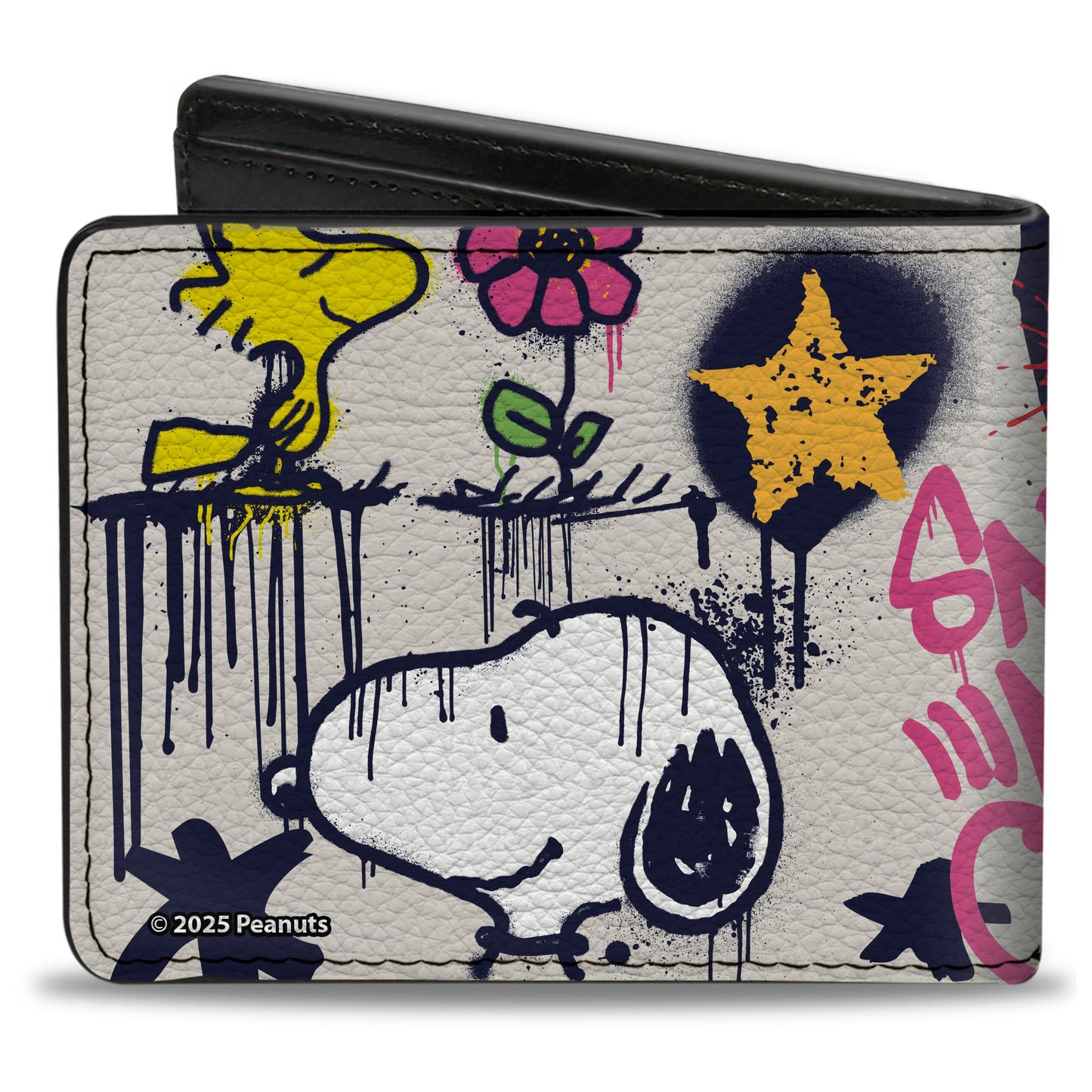 Bi-Fold Wallet - Peanuts Snoopy and Woodstock Graffiti Collage White/Multi Color