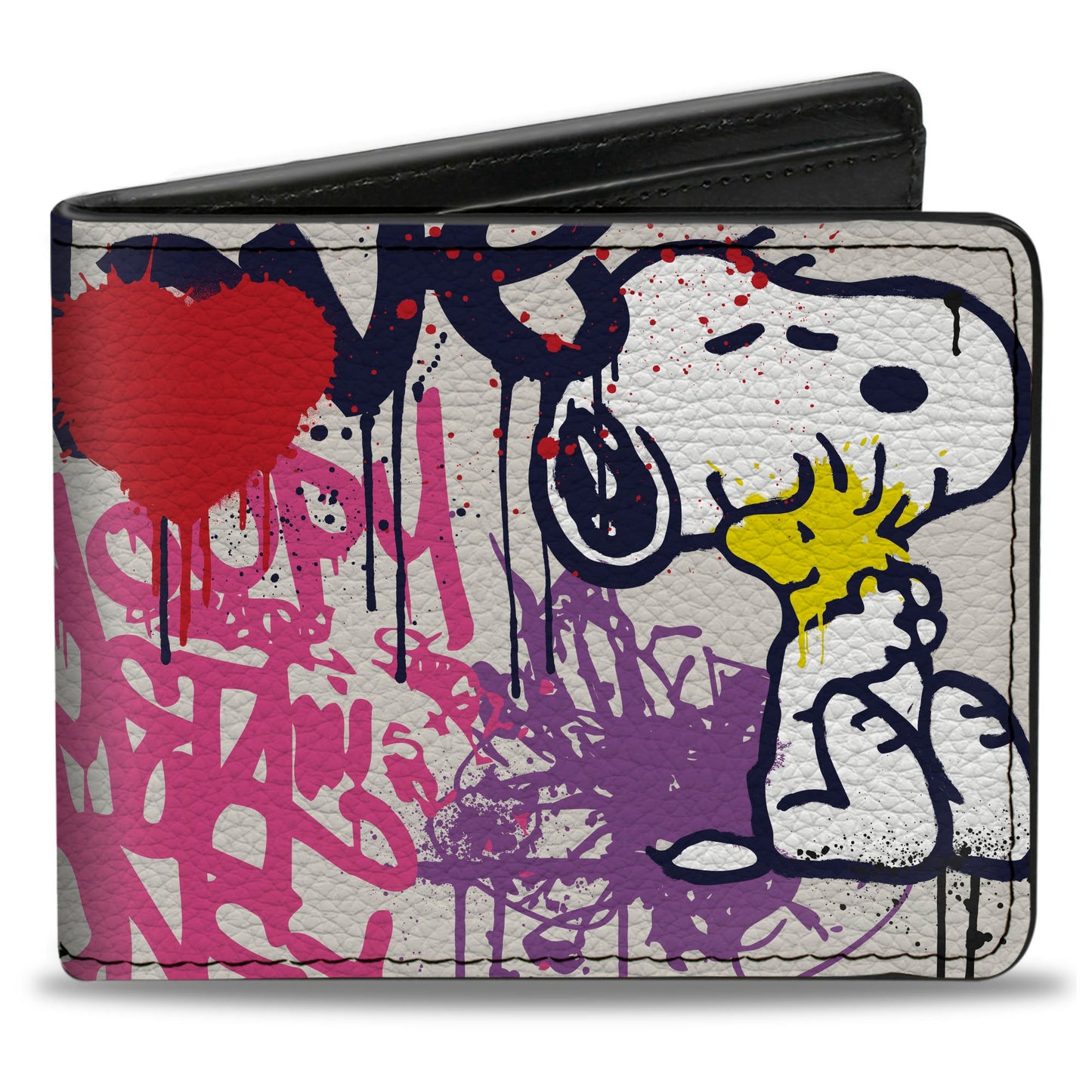 Bi-Fold Wallet - Peanuts Snoopy and Woodstock Graffiti Collage White/Multi Color